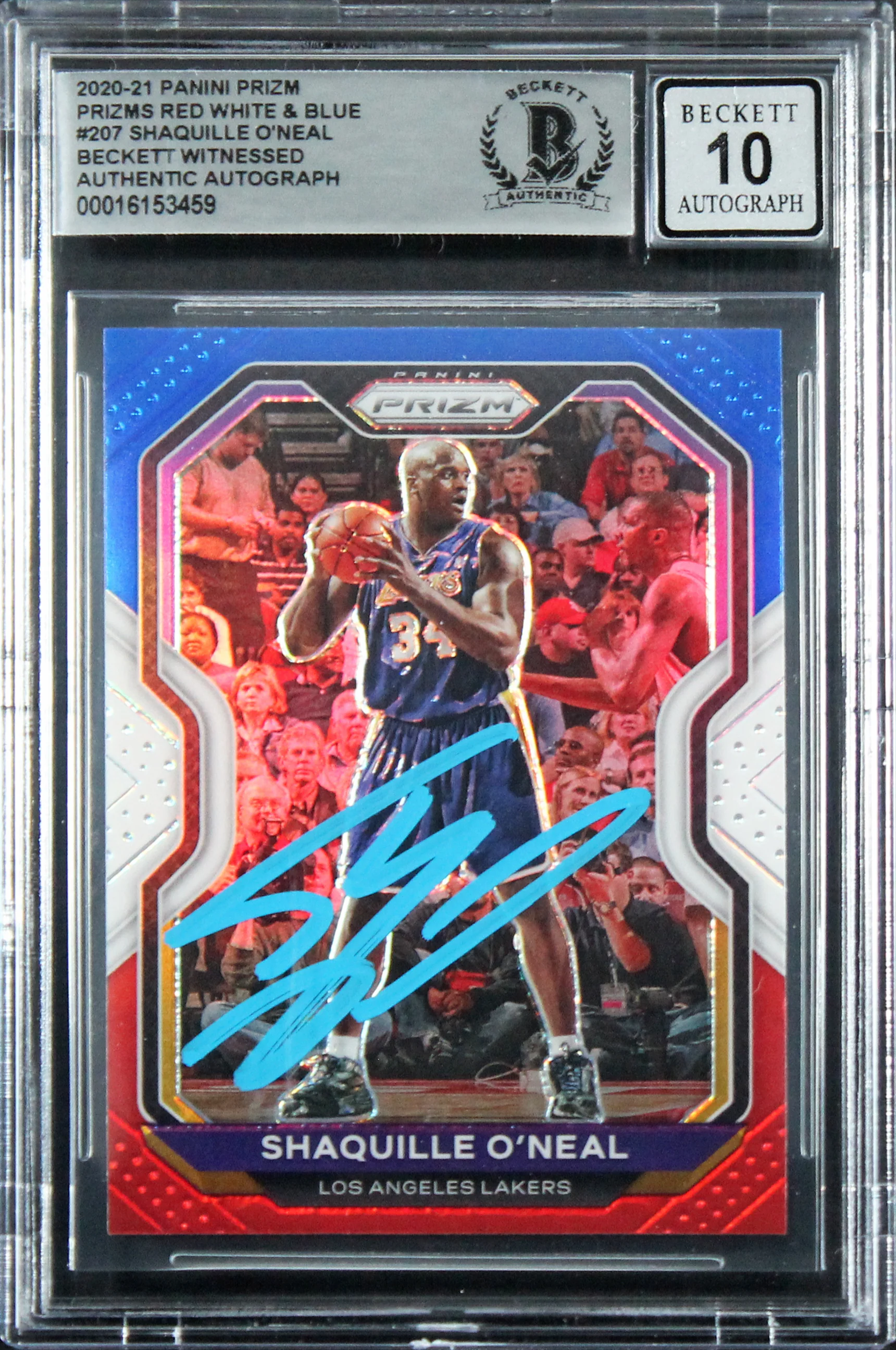 Lakers Shaquille O'Neal Signed 2020 Panini Prizm RW&B #207 Card Auto 10 BAS Slab - Image 2