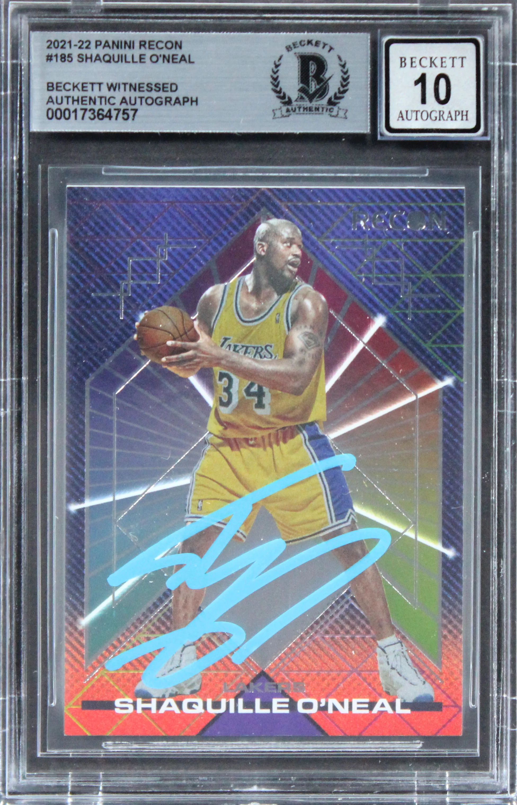 Lakers Shaquille O'Neal Signed 2021 Panini Recon #185 Card Auto 10! BAS Slabbed - Image 2