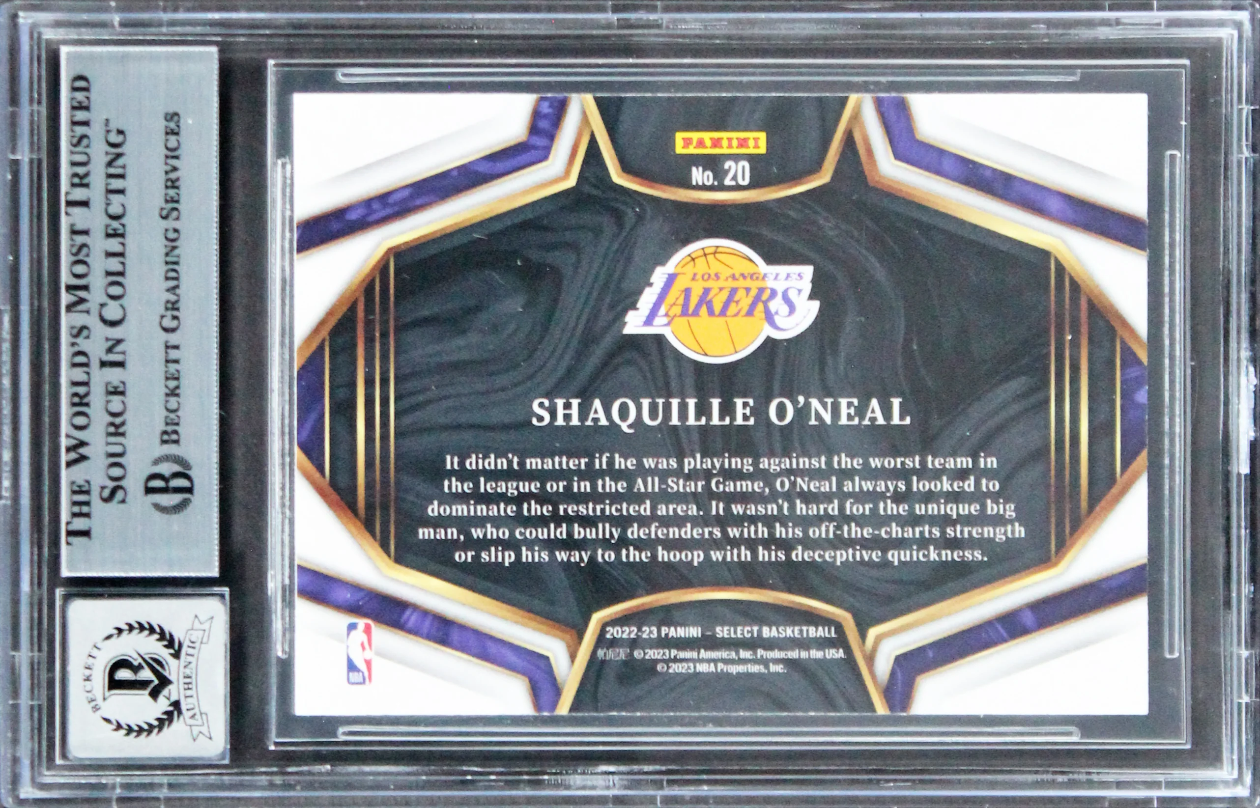 Lakers Shaquille O'Neal Signed 2022 Select Snapshots #20 Card Auto 10! BAS Slab - Image 3