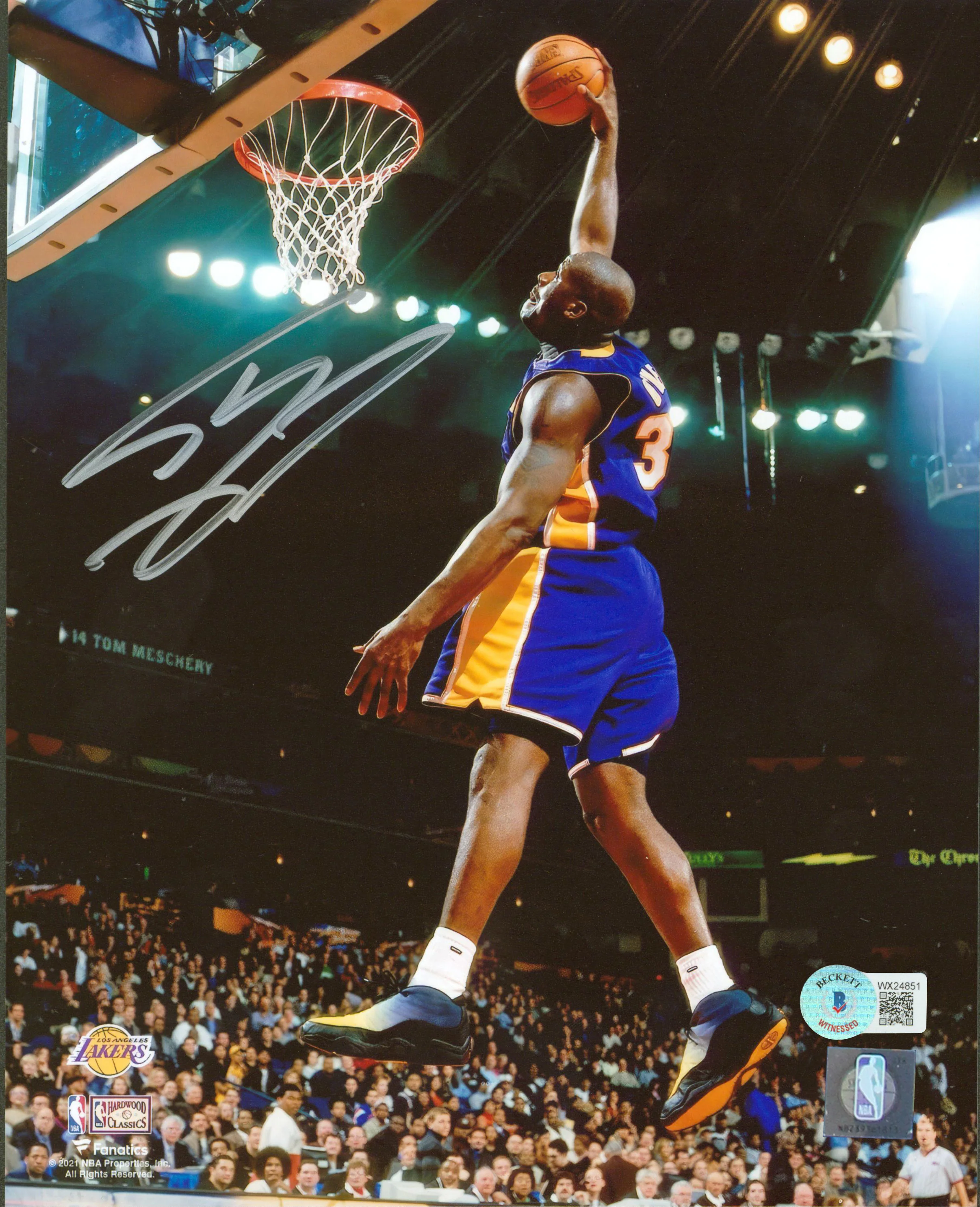 Lakers Shaquille O'Neal Signed 8x10 Vertical Dunk Photo Purple Jersey BAS Wit - Image 2