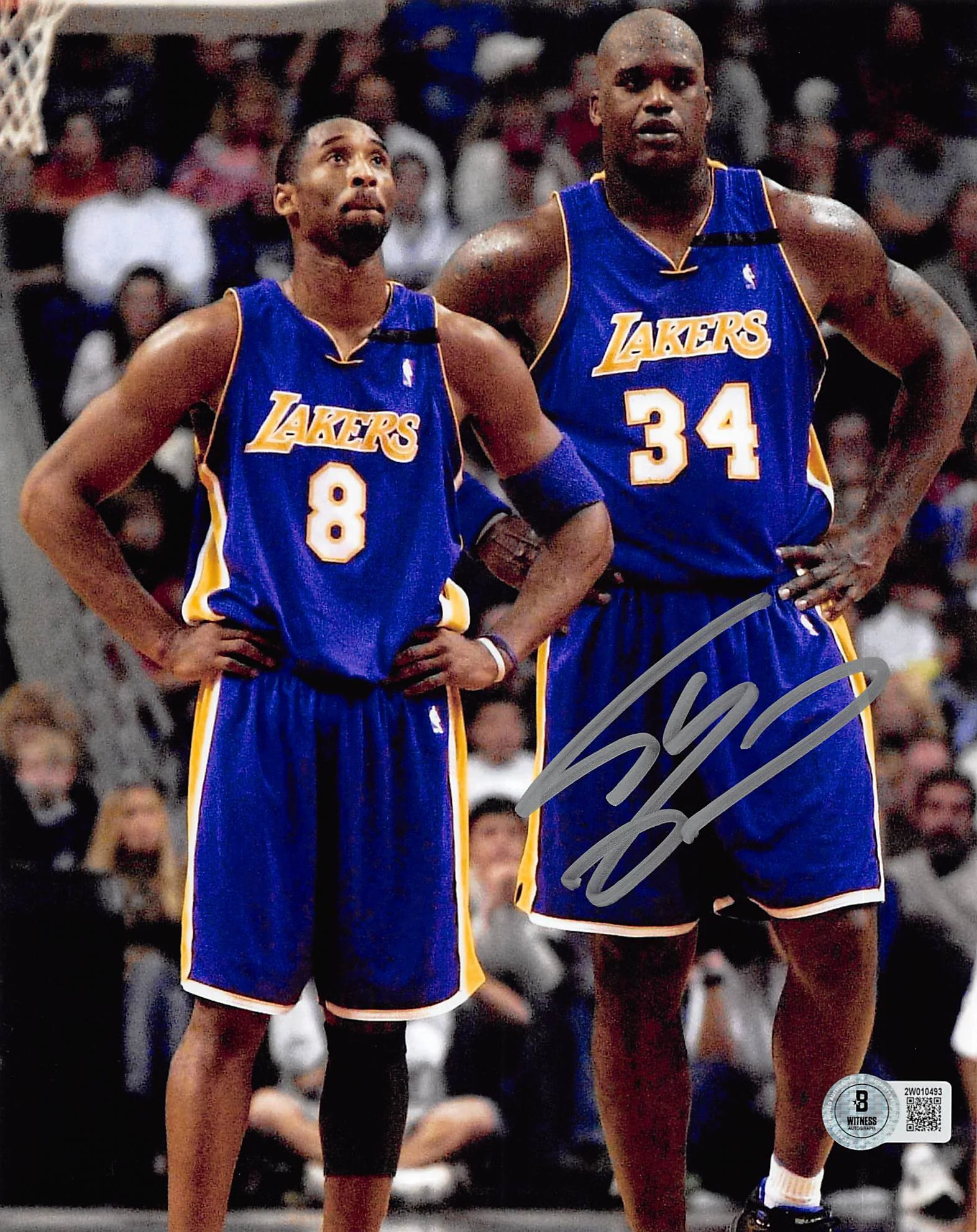Lakers Shaquille O'Neal Signed 8x10 Vertical Purple Jersey Photo BAS Witnessed - Image 2