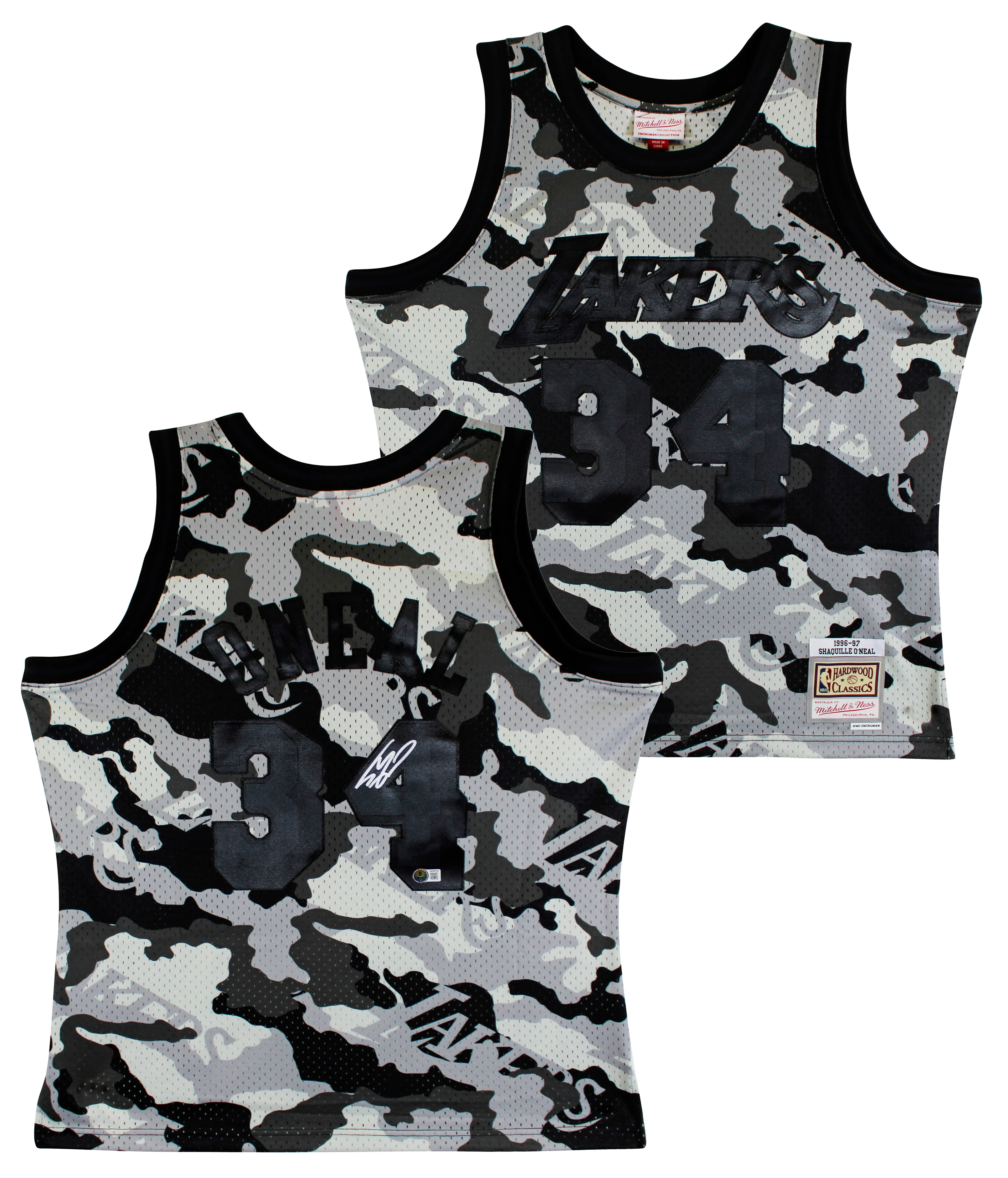 Lakers Shaquille O'Neal Signed Alt Camo M&N 1996-97 HWC Swingman Jersey BAS Wit - Image 2