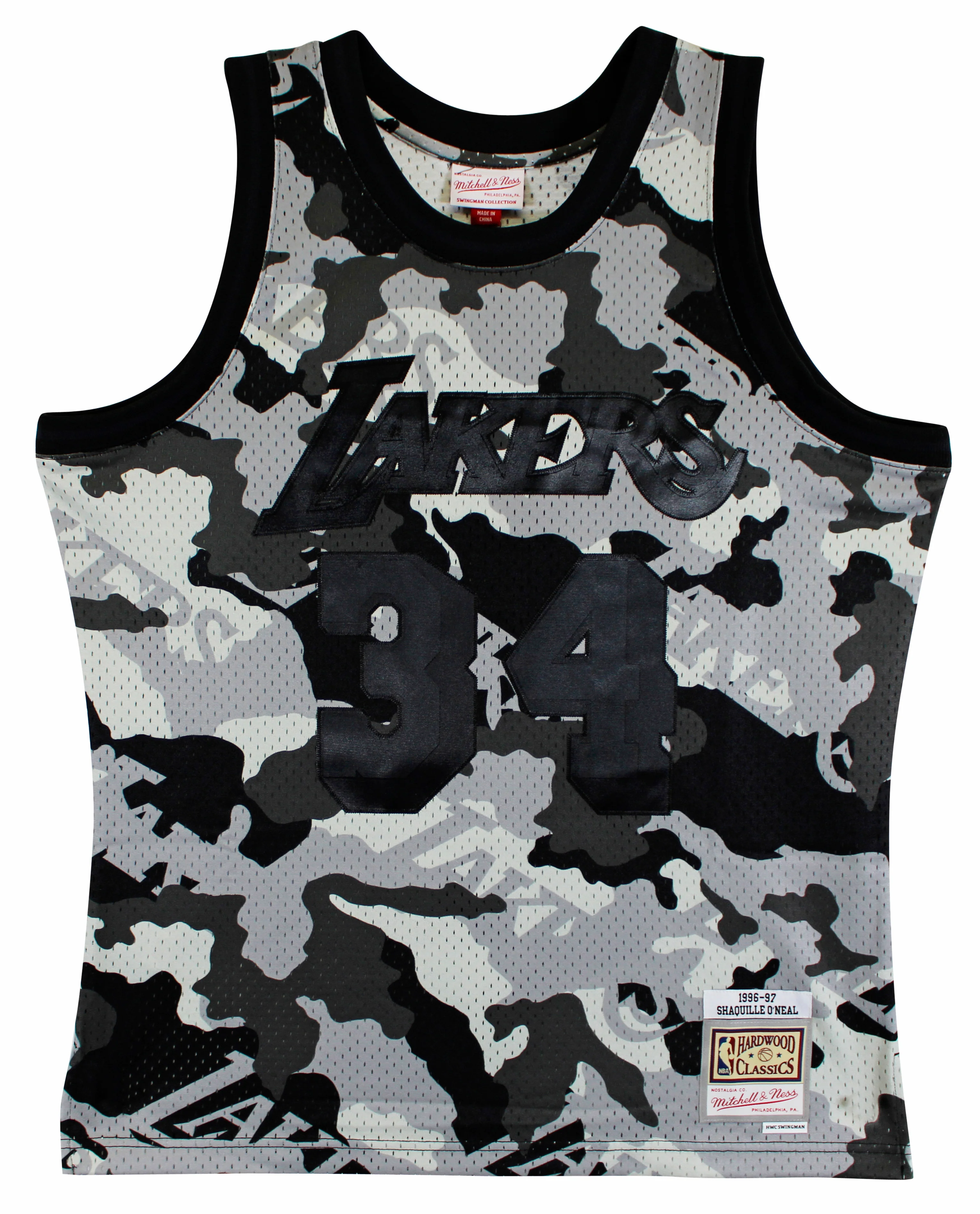Lakers Shaquille O'Neal Signed Alt Camo M&N 1996-97 HWC Swingman Jersey BAS Wit - Image 5