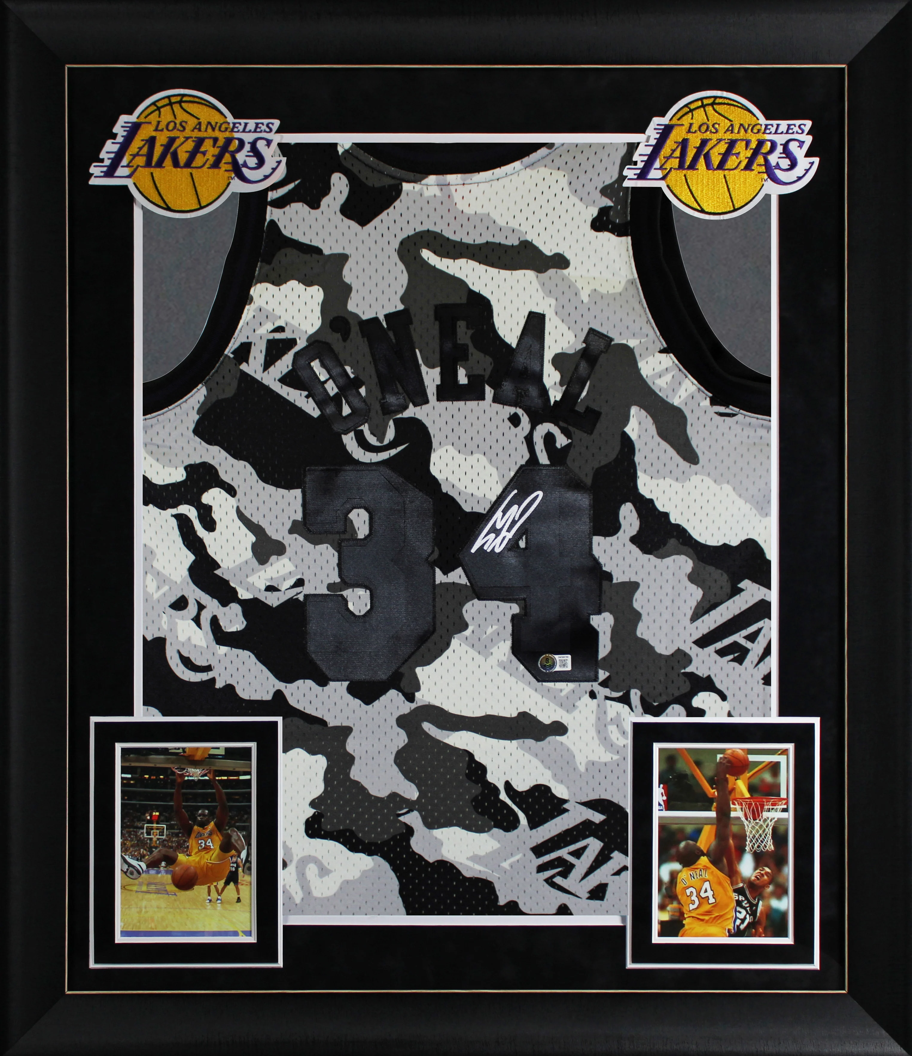 Lakers Shaquille O'Neal Signed Alt Camo M&N 96-97 HWC Swingman Framed Jersey BAS - Image 2