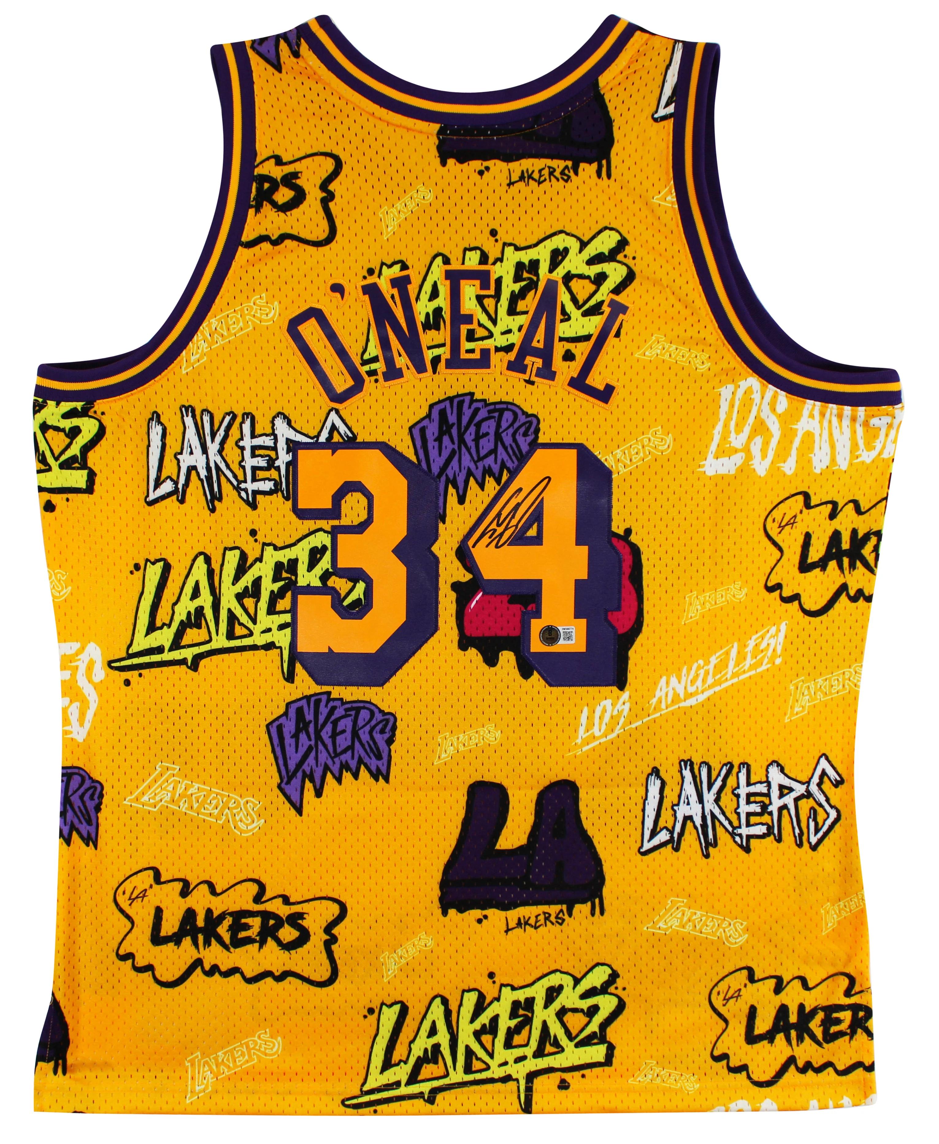 Lakers Shaquille O'Neal Signed Alt Yellow M&N 1996-97 HWC Swingman Jersey BAS W - Image 3