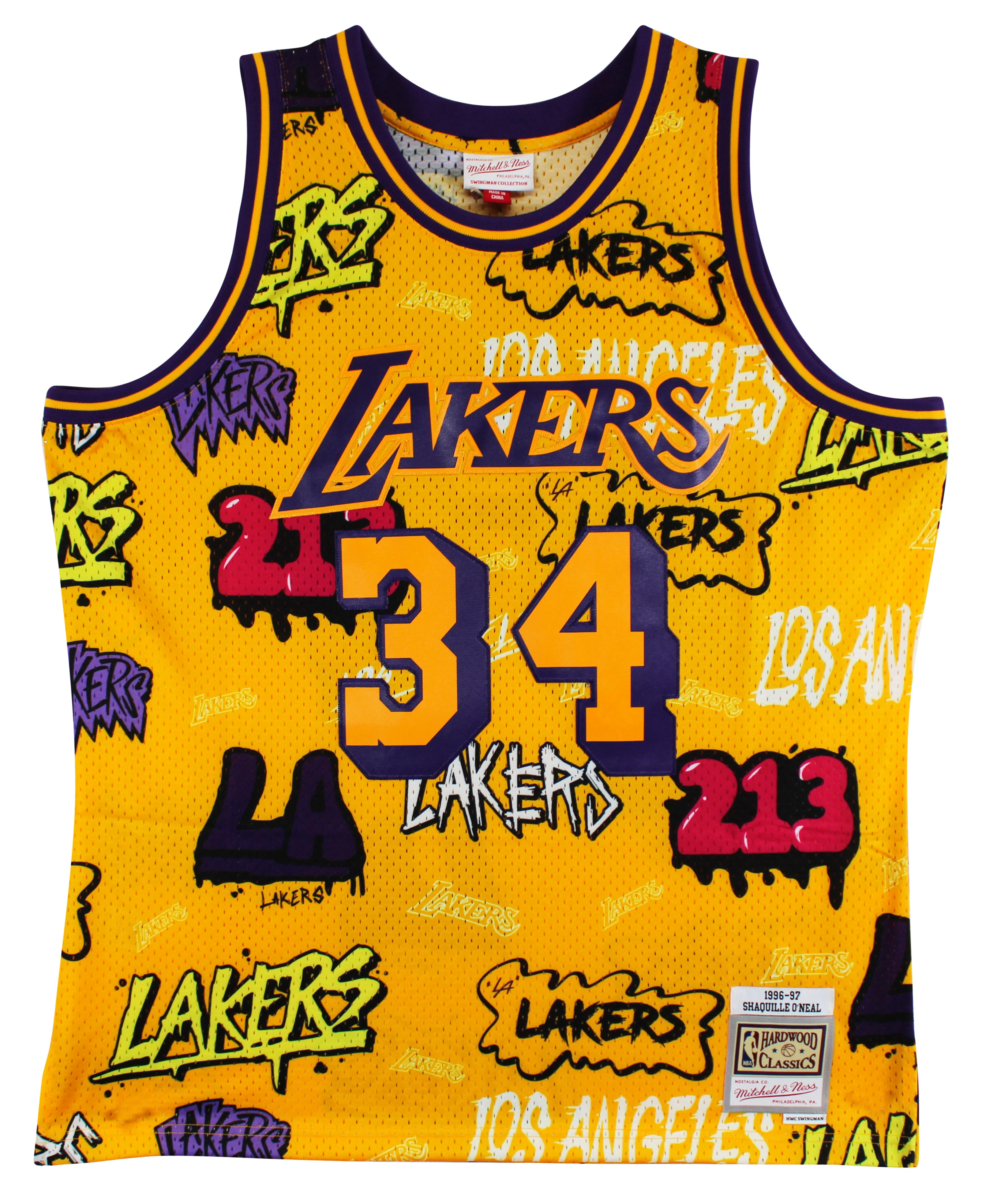 Lakers Shaquille O'Neal Signed Alt Yellow M&N 1996-97 HWC Swingman Jersey BAS W - Image 5