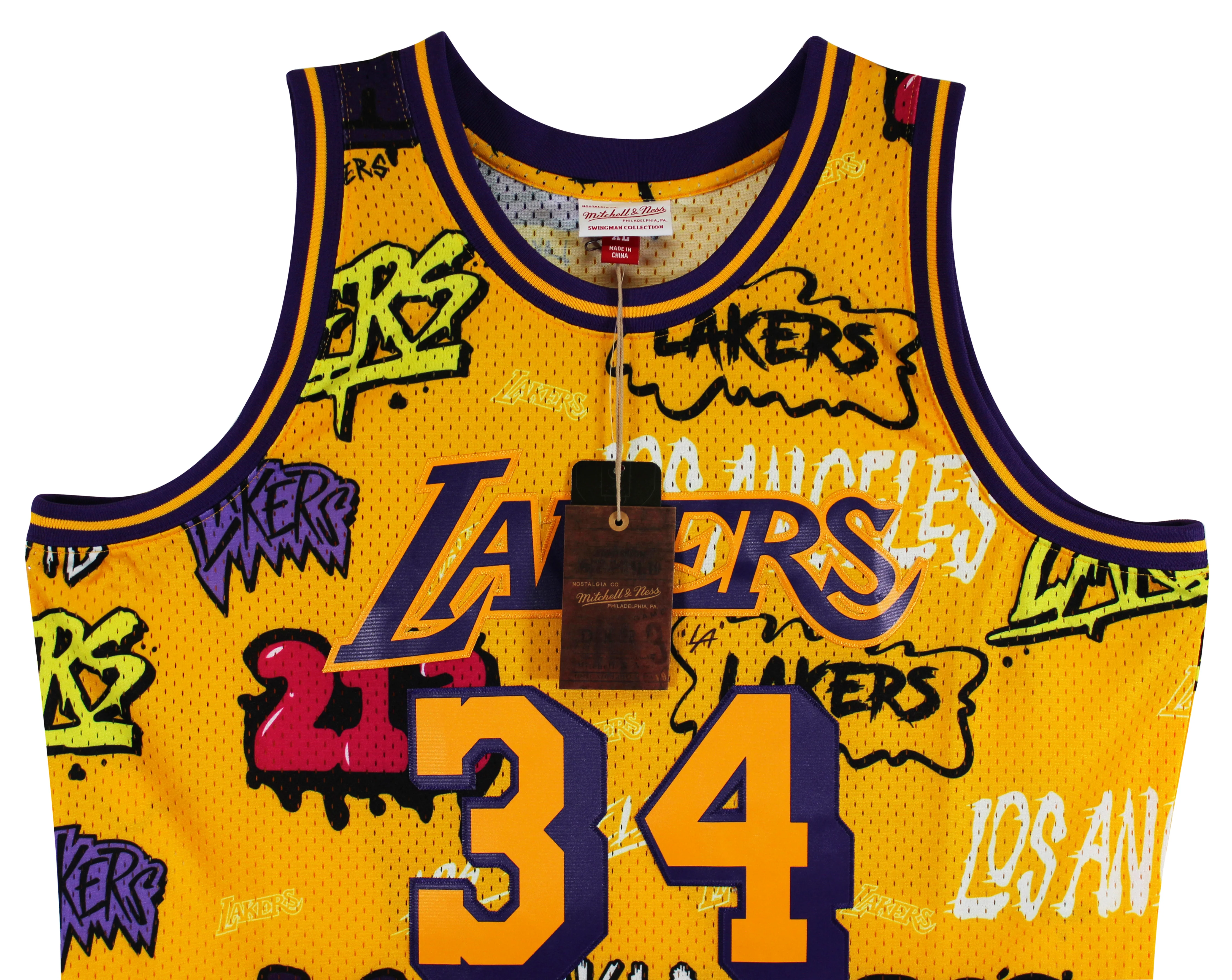 Lakers Shaquille O'Neal Signed Alt Yellow M&N 1996-97 HWC Swingman Jersey BAS W - Image 6