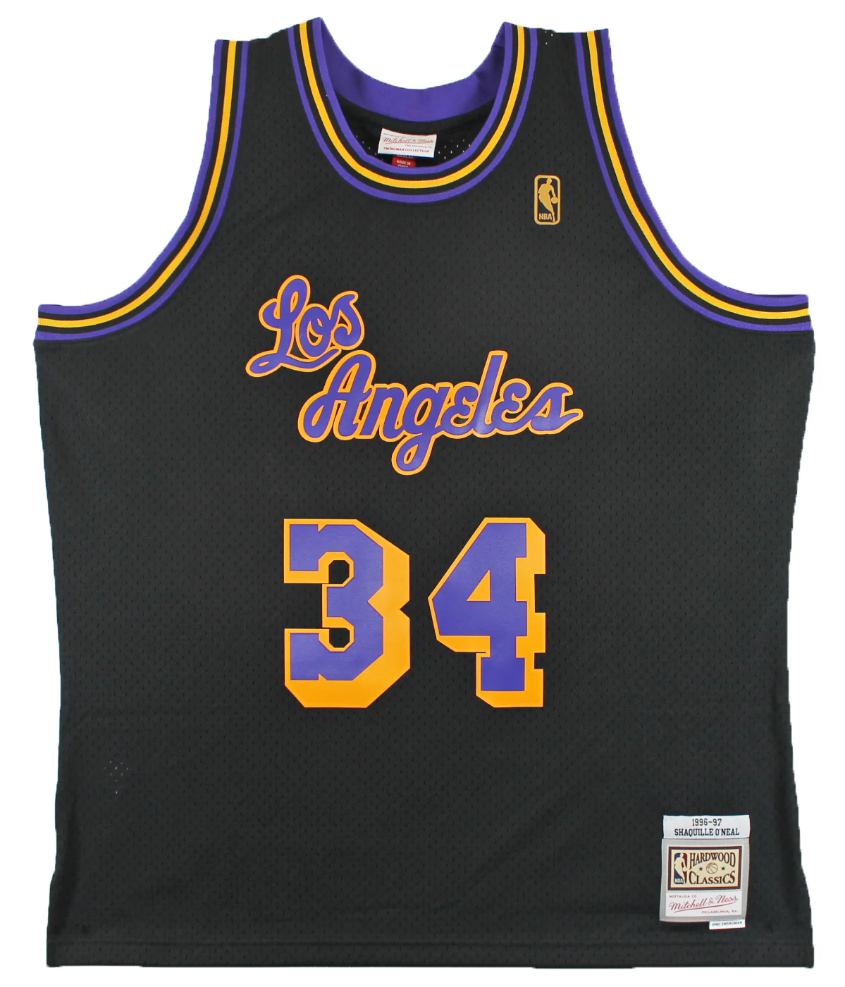 Lakers Shaquille O'Neal Signed Black M&N 1996-97 HWC Swingman Jersey BAS Witness - Image 4