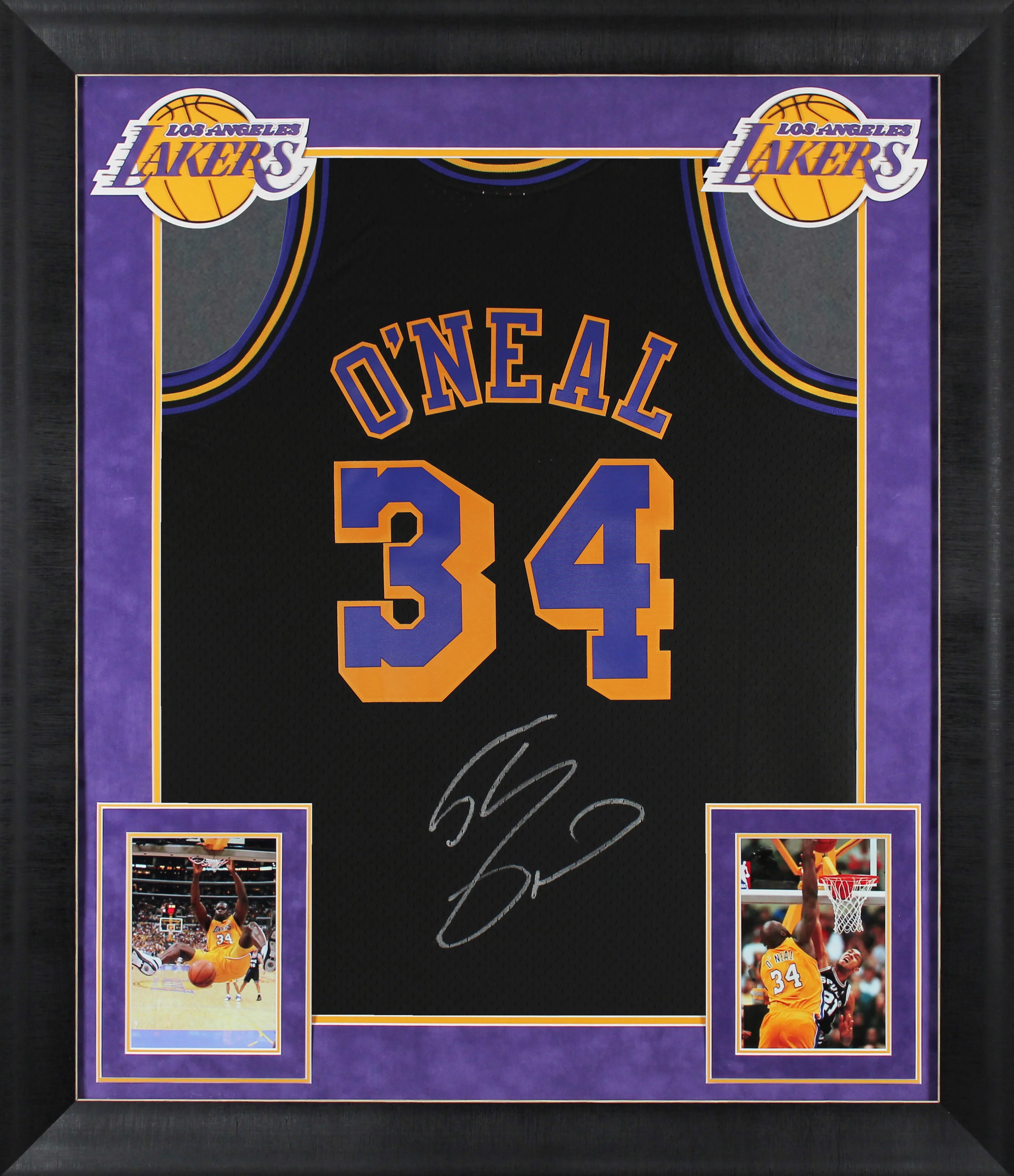 Lakers Shaquille O'Neal Signed Black M&N TB 1996-97 HWC Framed Jersey BAS Wit - Image 2