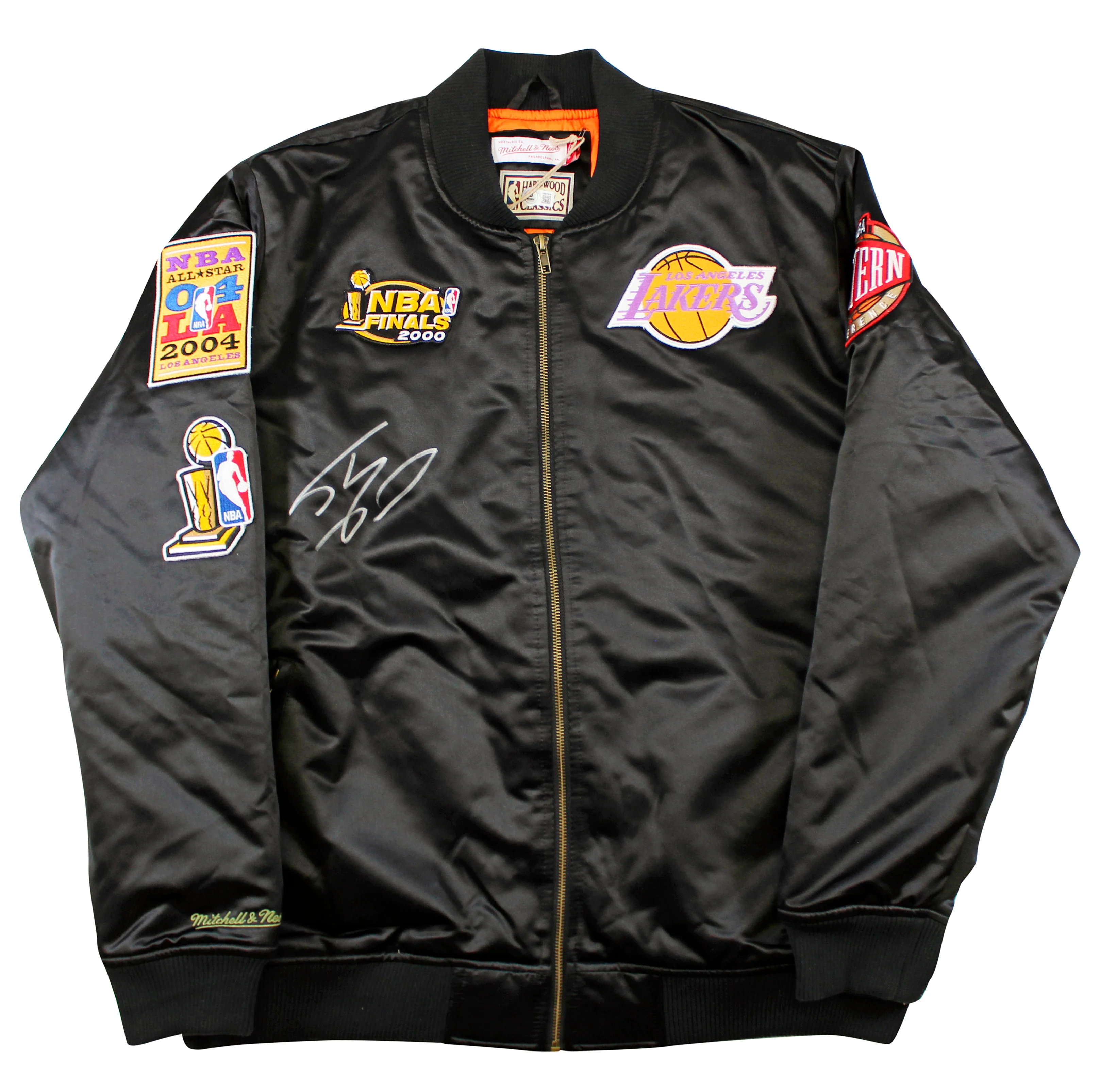 Lakers Shaquille O'Neal Signed Black NBA Champs M&N Bomber Jacket BAS Witnessed - Image 2