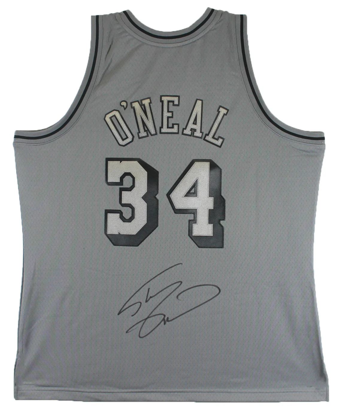 Lakers Shaquille O'Neal Signed Charcoal Grey M&N HWC Swingman Jersey BAS Witness - Image 2