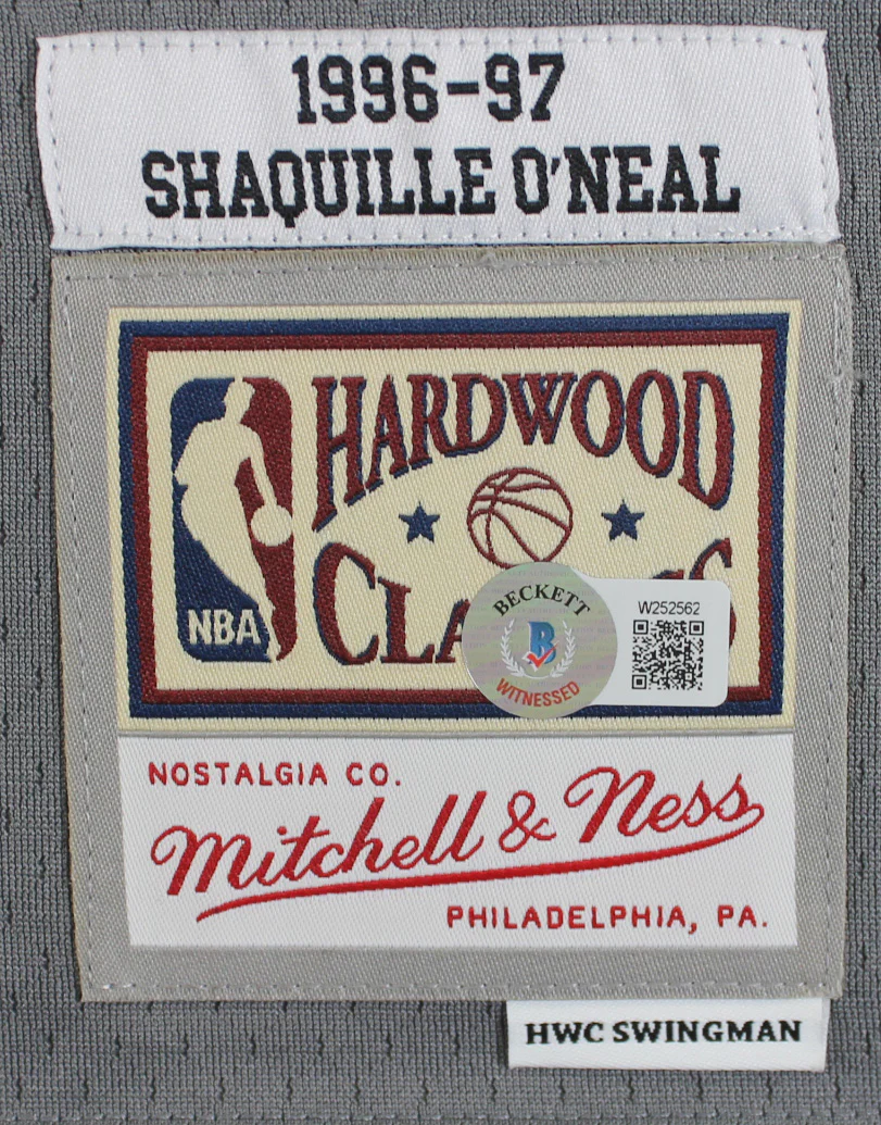Lakers Shaquille O'Neal Signed Charcoal Grey M&N HWC Swingman Jersey BAS Witness - Image 5