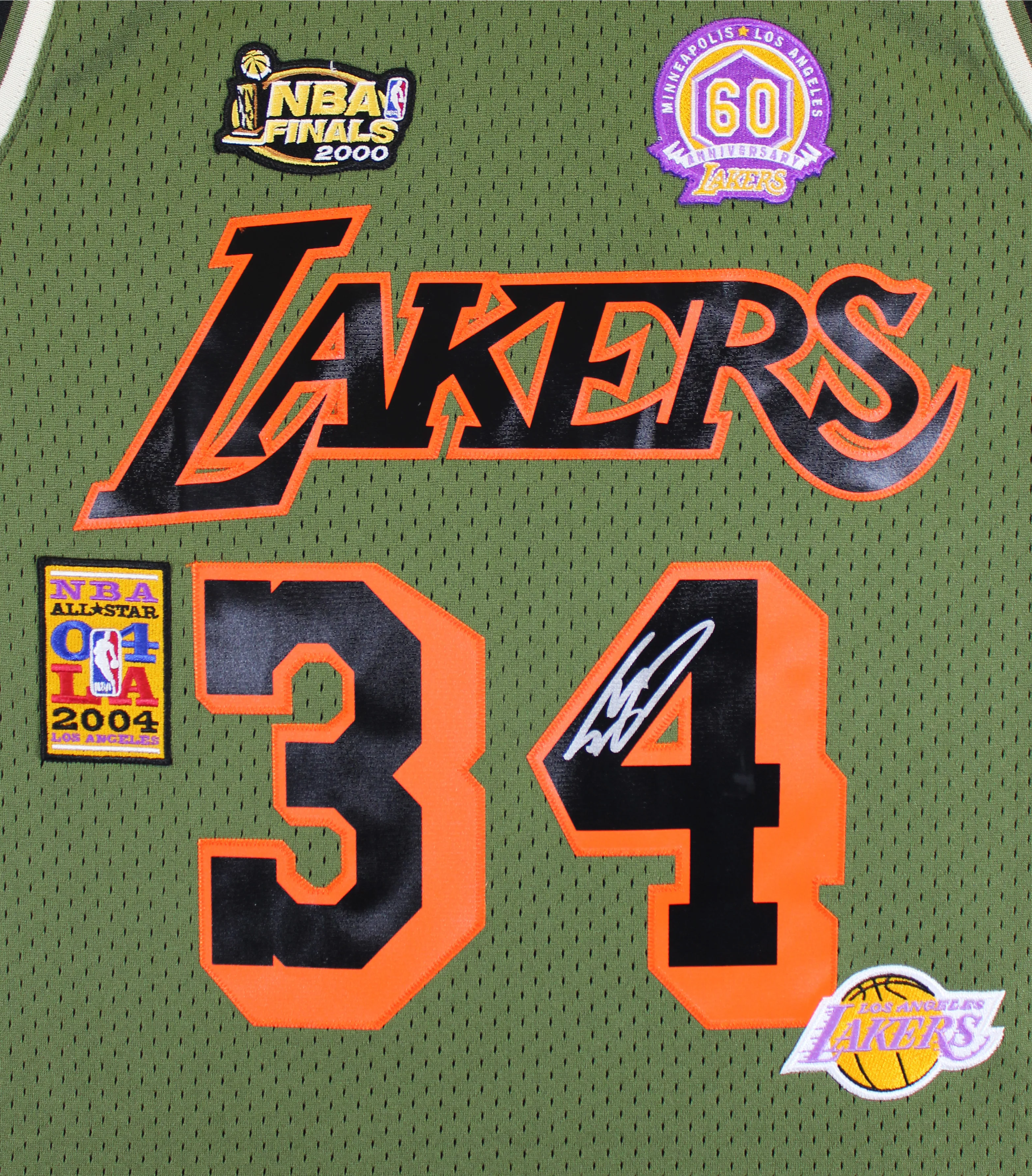 Lakers Shaquille O'Neal Signed Green M&N 1996-97 HWC Swingman Jersey BAS Witness - Image 5