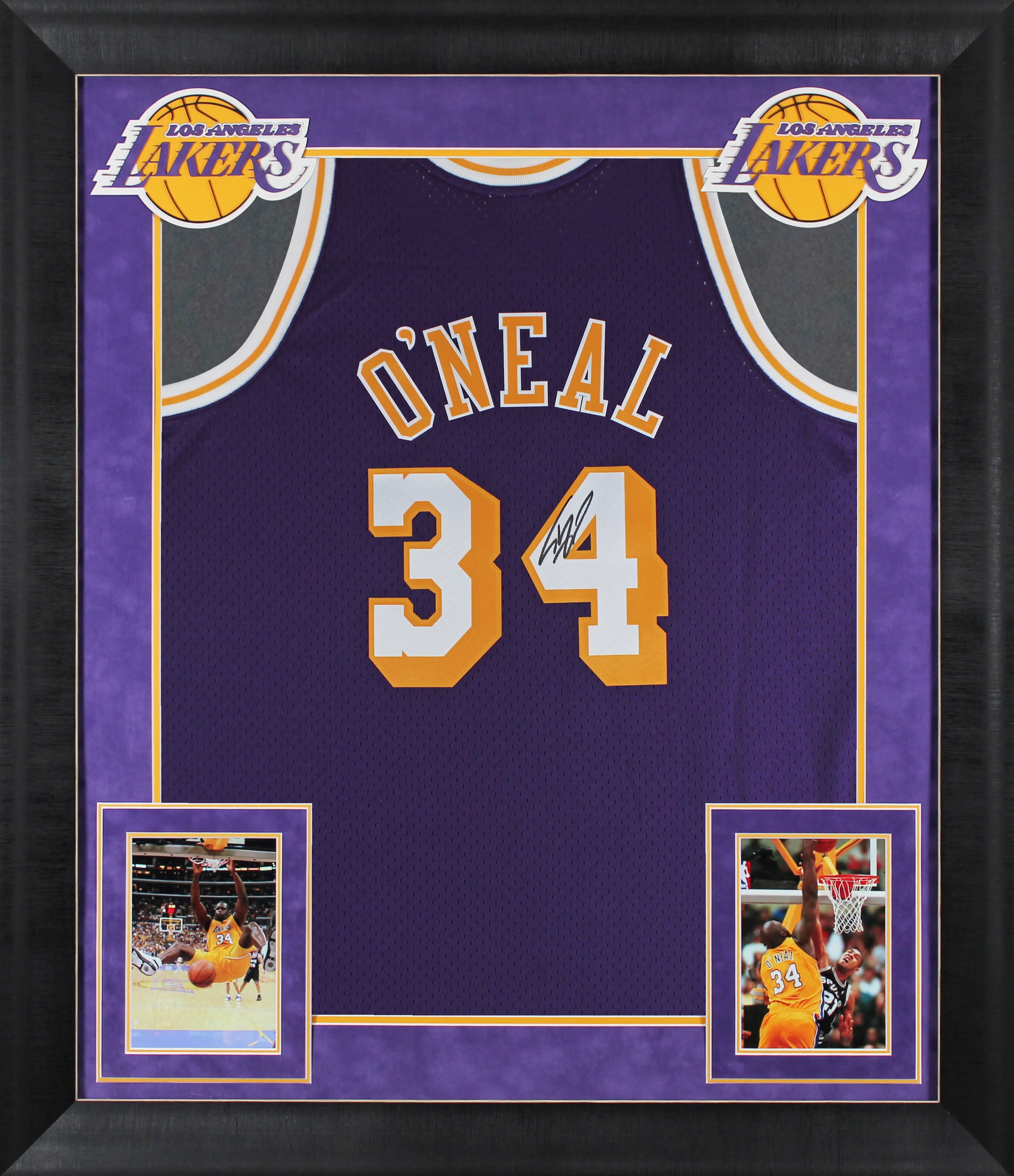Lakers Shaquille O'Neal Signed Purple M&N 1996-97 TB HWC Framed Jersey BAS Wit - Image 2