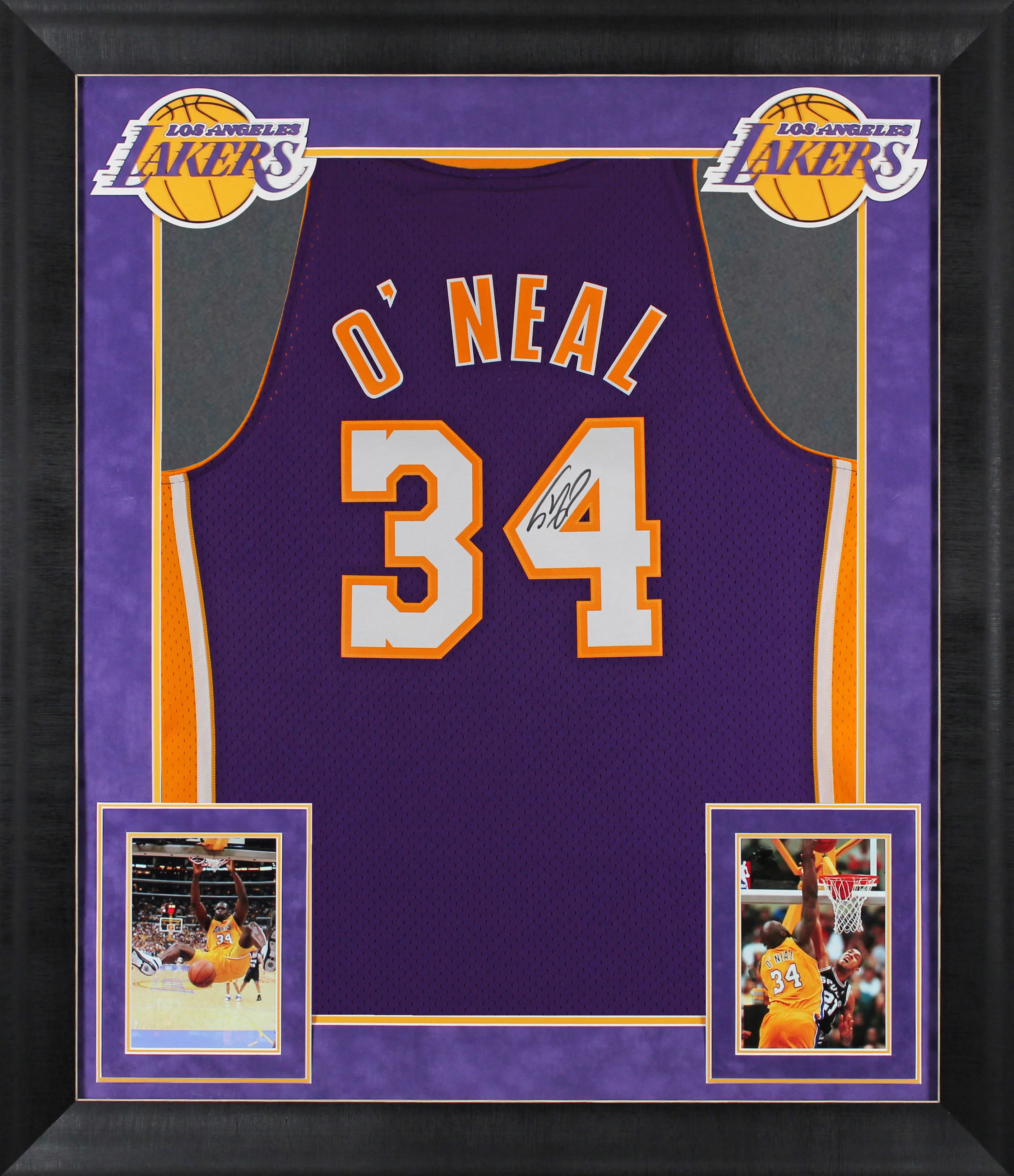 Lakers Shaquille O'Neal Signed Purple M&N 99-00 HWC Swingman Framed Jersey BAS W - Image 2
