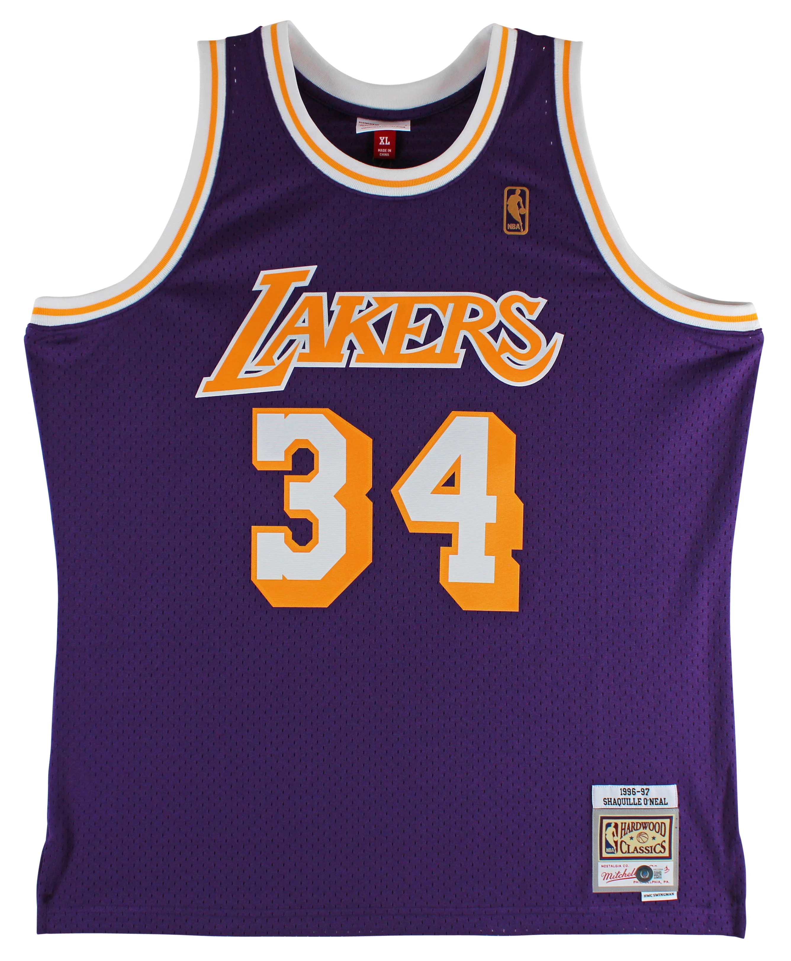 Lakers Shaquille O'Neal Signed Purple Mitchell & Ness 1996-97 HWC Jersey BAS Wit - Image 4