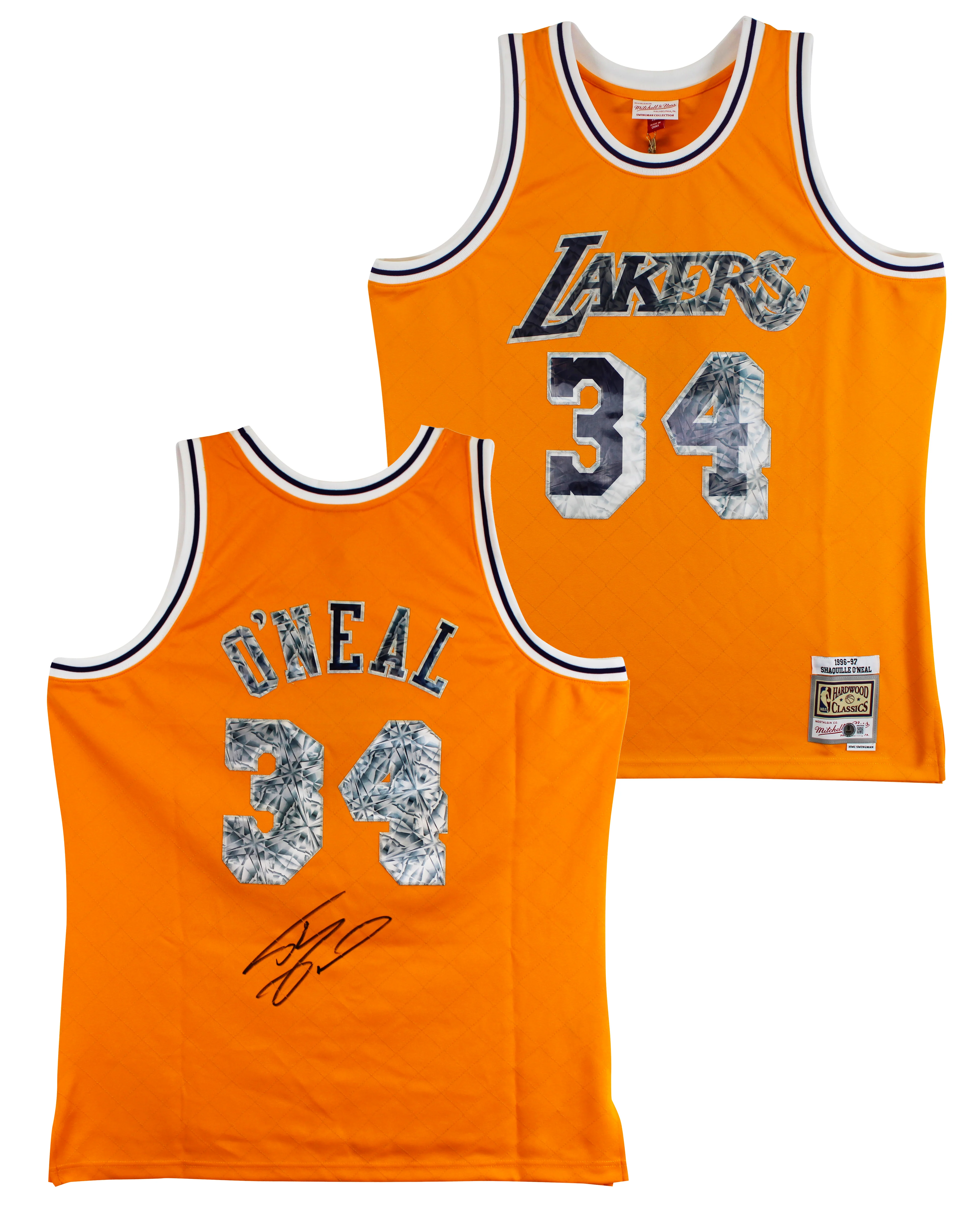 Lakers Shaquille O'Neal Signed Yellow 75th Anniv. M&N TB HWC Swingman Jersey BAS - Image 2