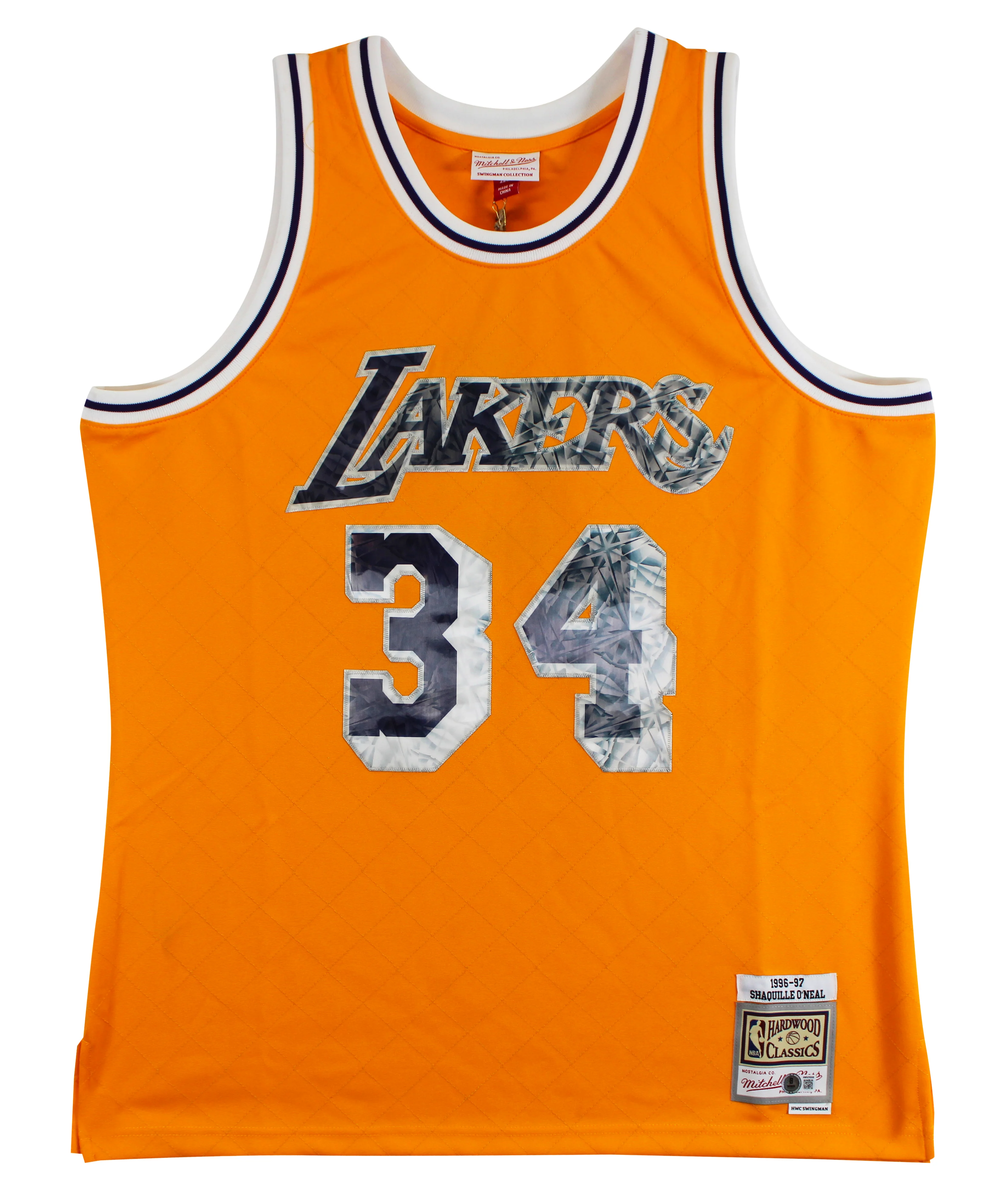 Lakers Shaquille O'Neal Signed Yellow 75th Anniv. M&N TB HWC Swingman Jersey BAS - Image 5