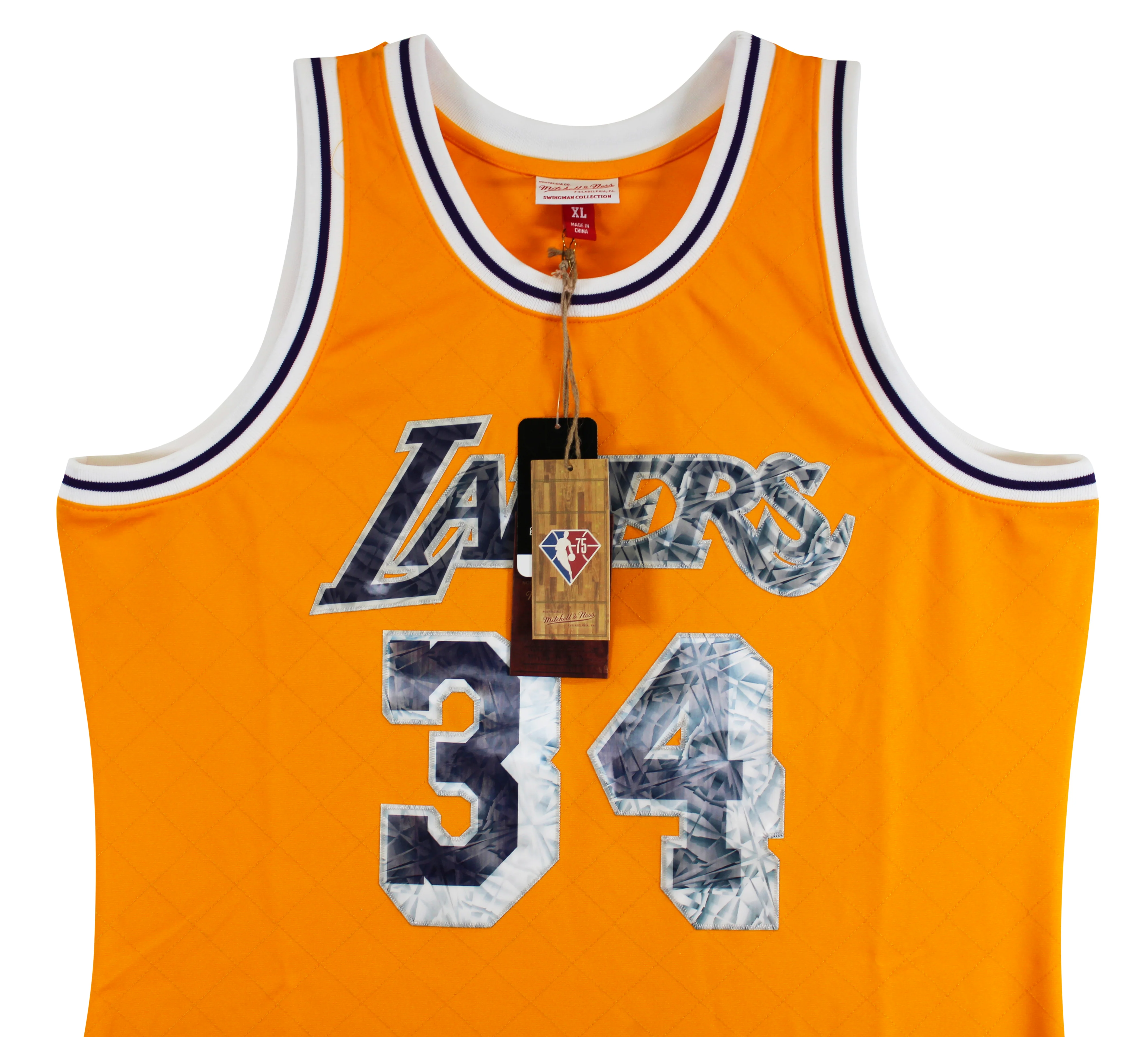Lakers Shaquille O'Neal Signed Yellow 75th Anniv. M&N TB HWC Swingman Jersey BAS - Image 6