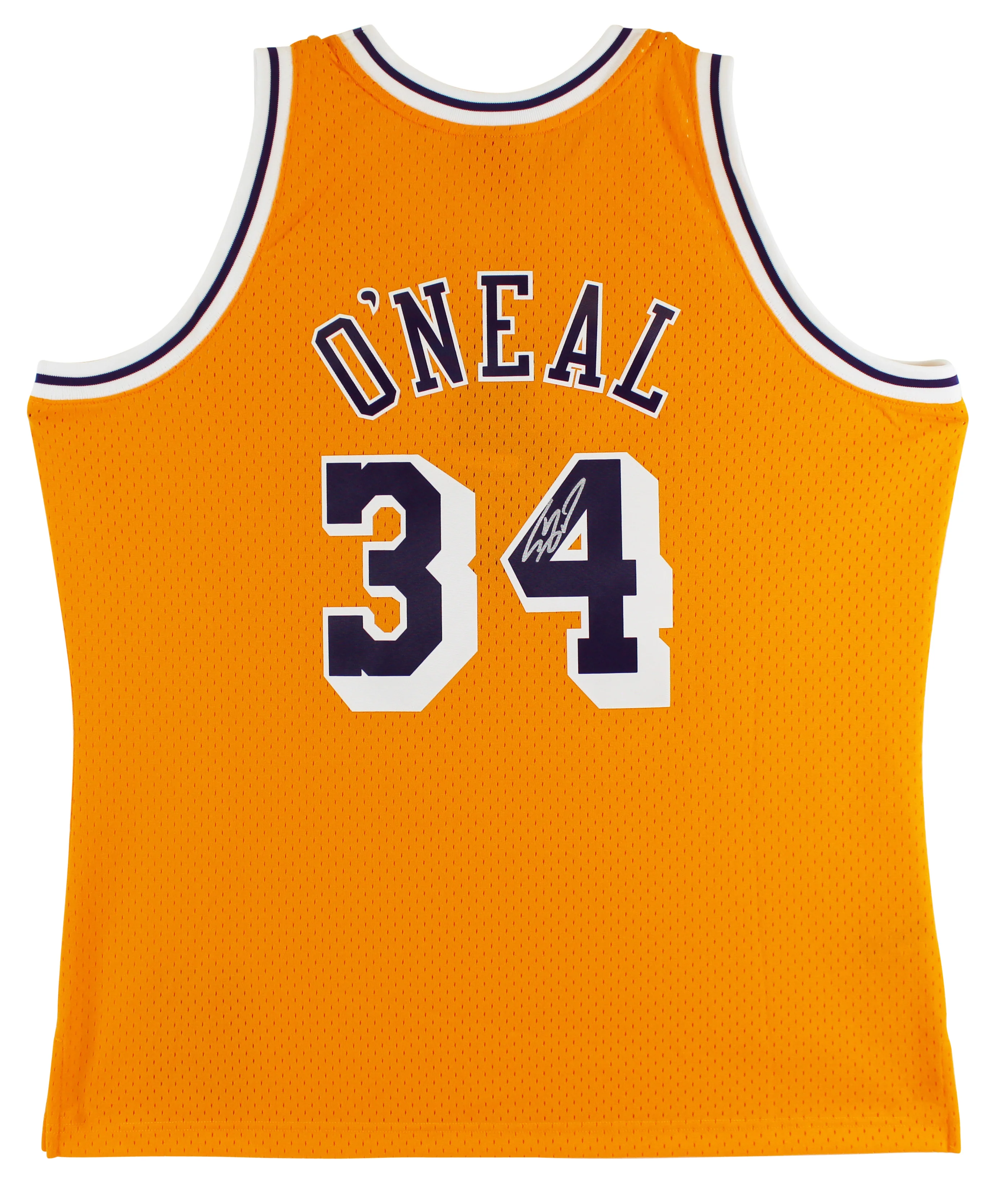 Lakers Shaquille O'Neal Signed Yellow M&N 1996-97 TB HWC Swingman Jersey BAS Wit - Image 2