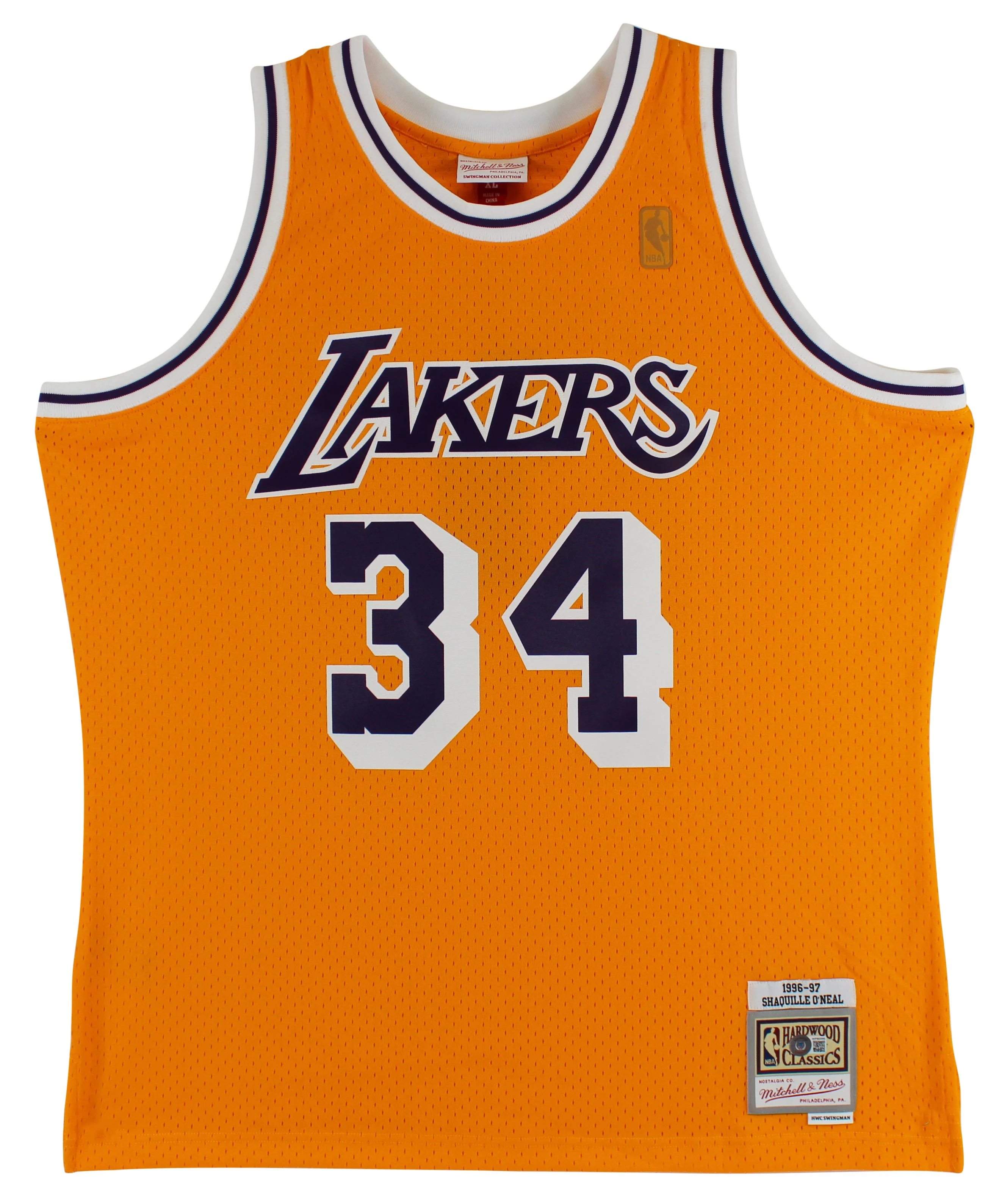 Lakers Shaquille O'Neal Signed Yellow M&N 1996-97 TB HWC Swingman Jersey BAS Wit - Image 4