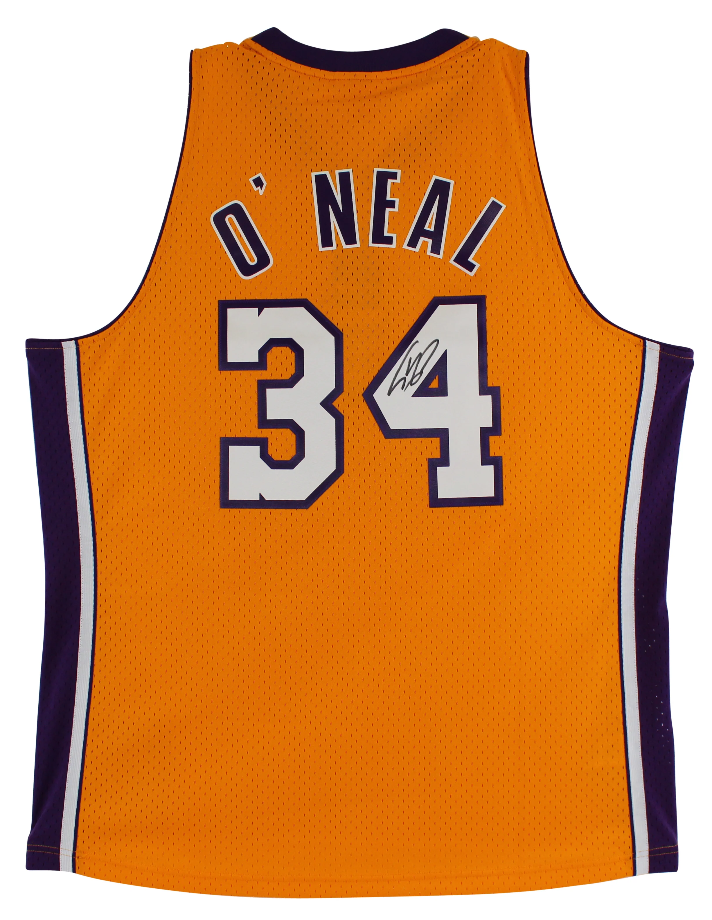 Lakers Shaquille O'Neal Signed Yellow M&N 1999-2000 HWC Swingman Jersey BAS Wit - Image 2
