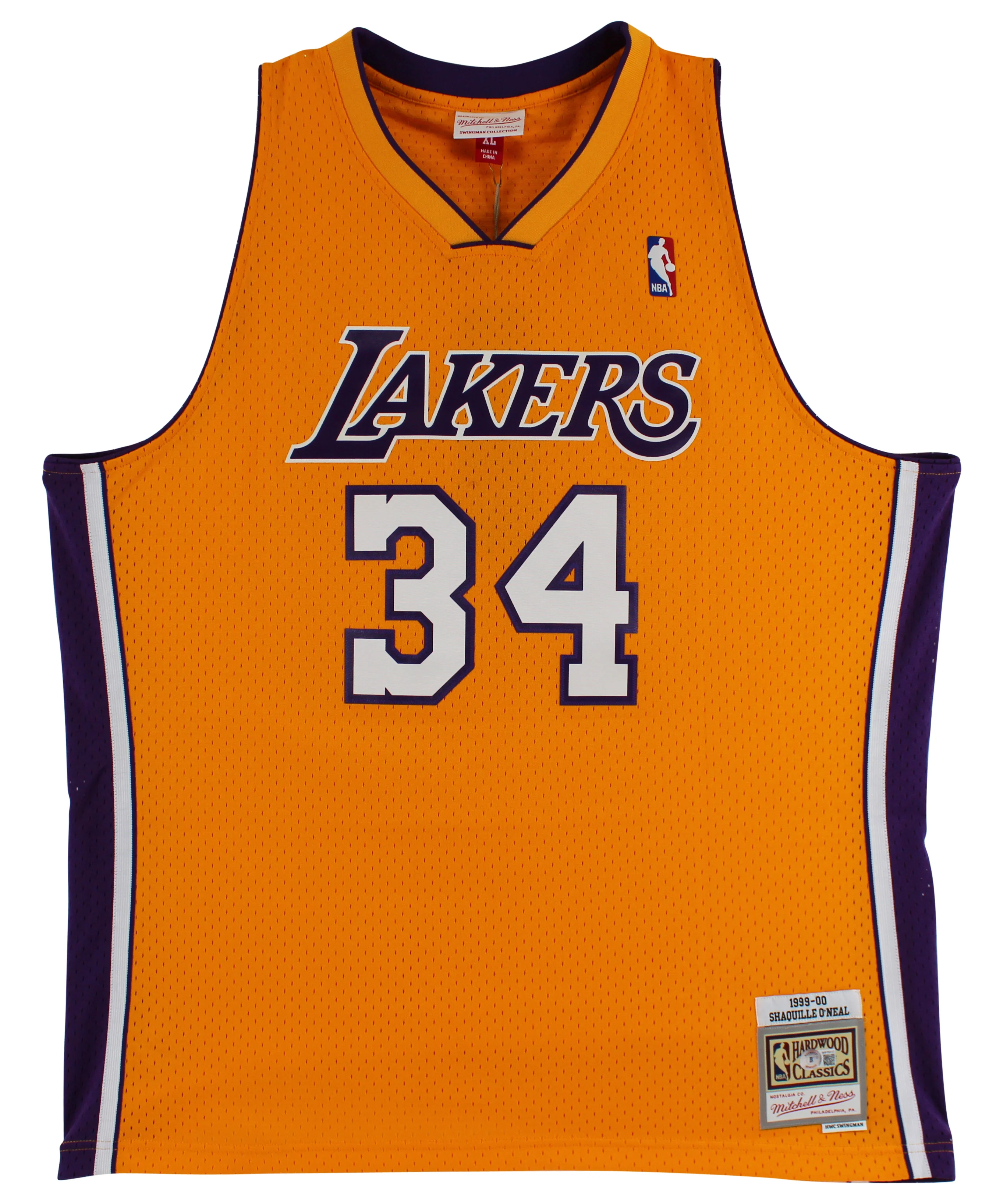 Lakers Shaquille O'Neal Signed Yellow M&N 1999-2000 HWC Swingman Jersey BAS Wit - Image 4