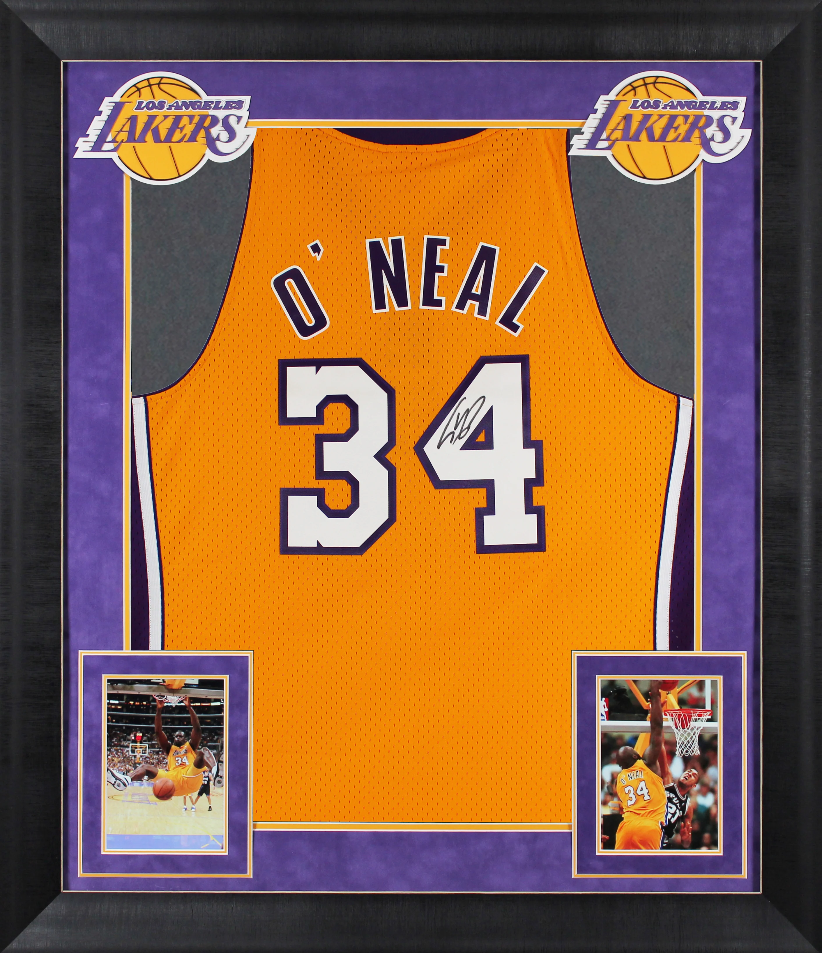 Lakers Shaquille O'Neal Signed Yellow M&N 99-00 HWC Swingman Framed Jersey BAS W - Image 2
