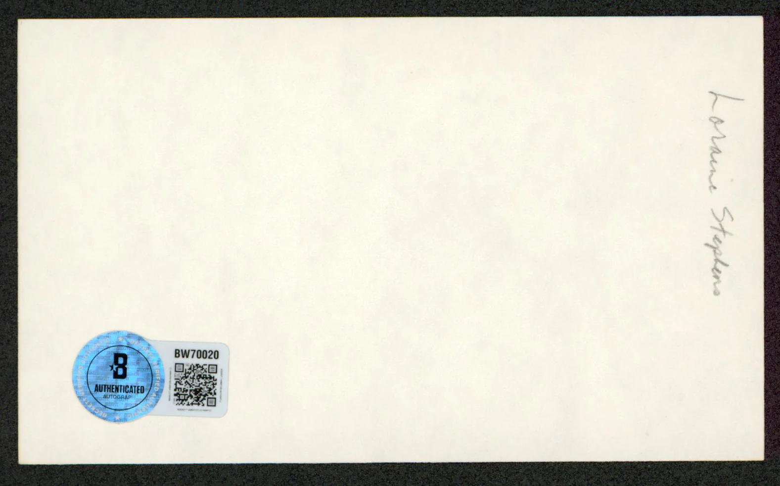 Laraine Stephens Police Woman Authentic Signed 3x5 Index Card BAS #BW70020 - Image 3