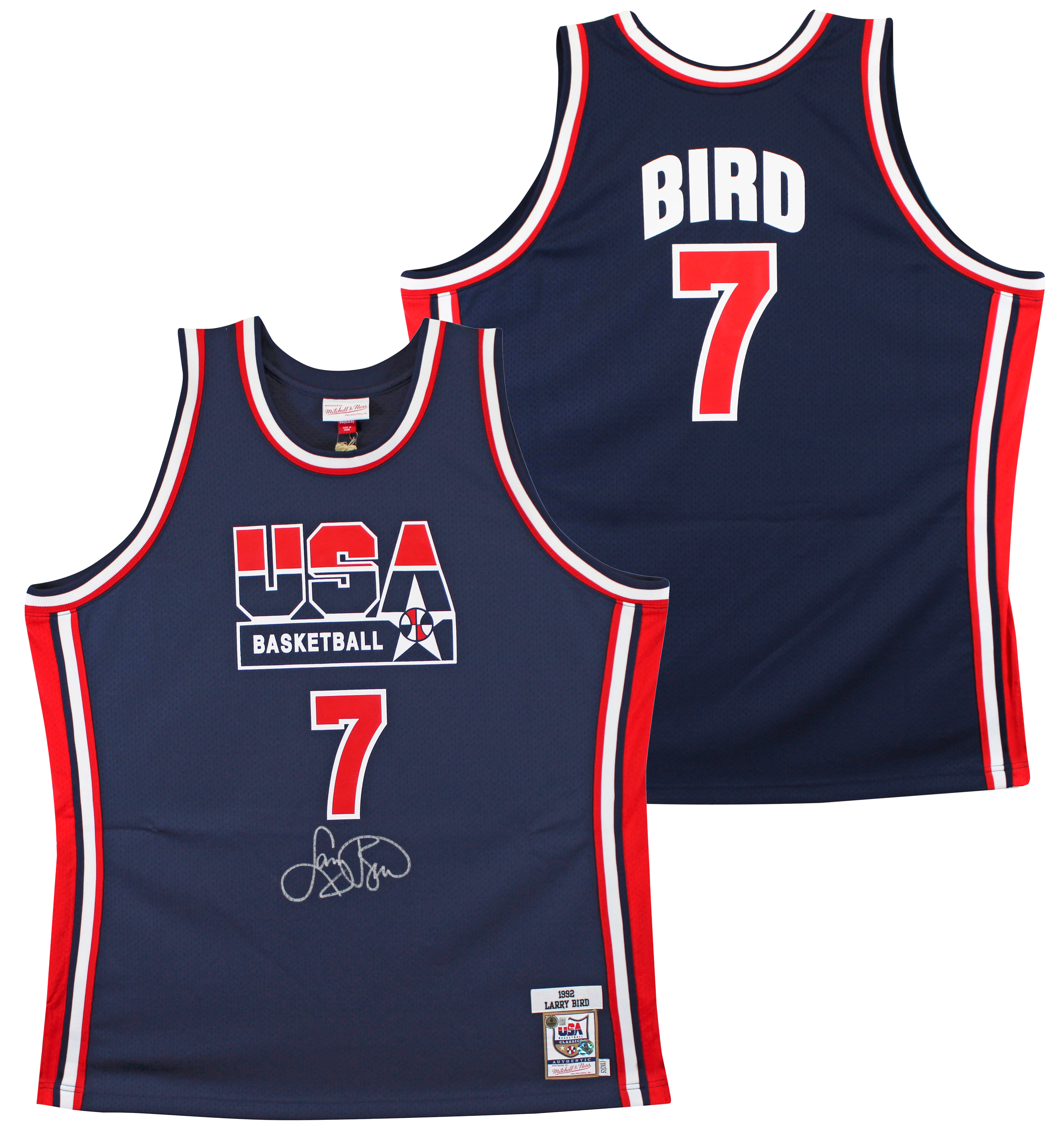 Larry Bird Authentic Signed Team USA Navy Blue M&N Authentic Jersey BAS - Image 2