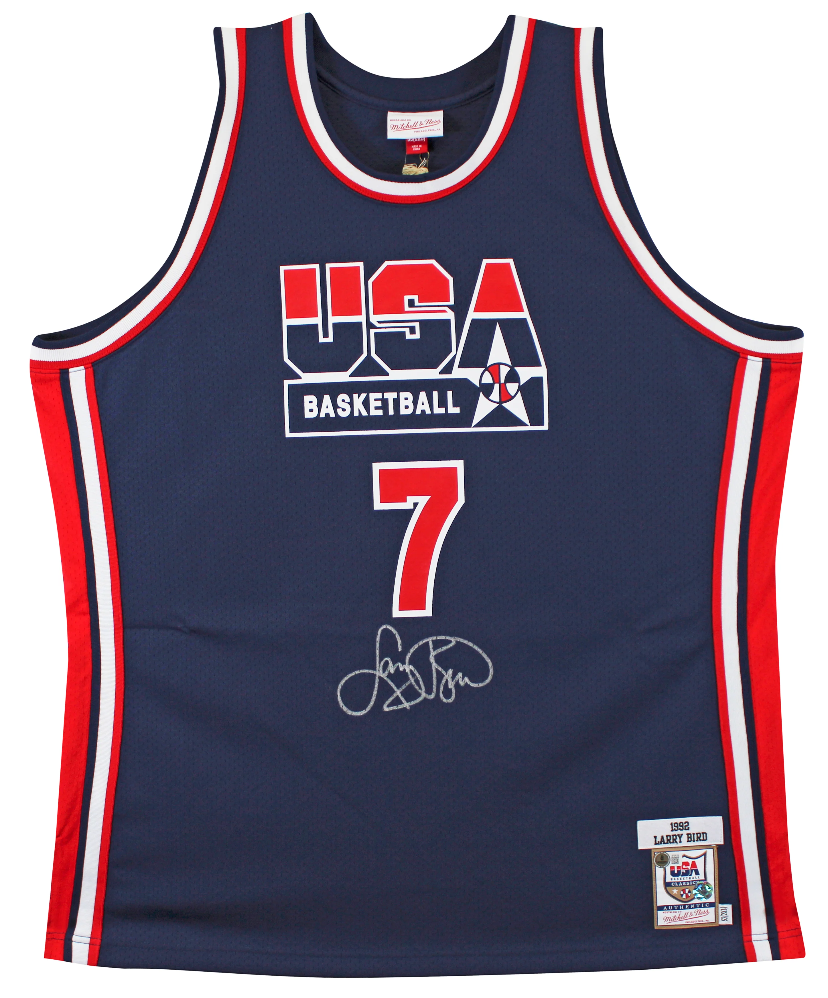 Larry Bird Authentic Signed Team USA Navy Blue M&N Authentic Jersey BAS - Image 3
