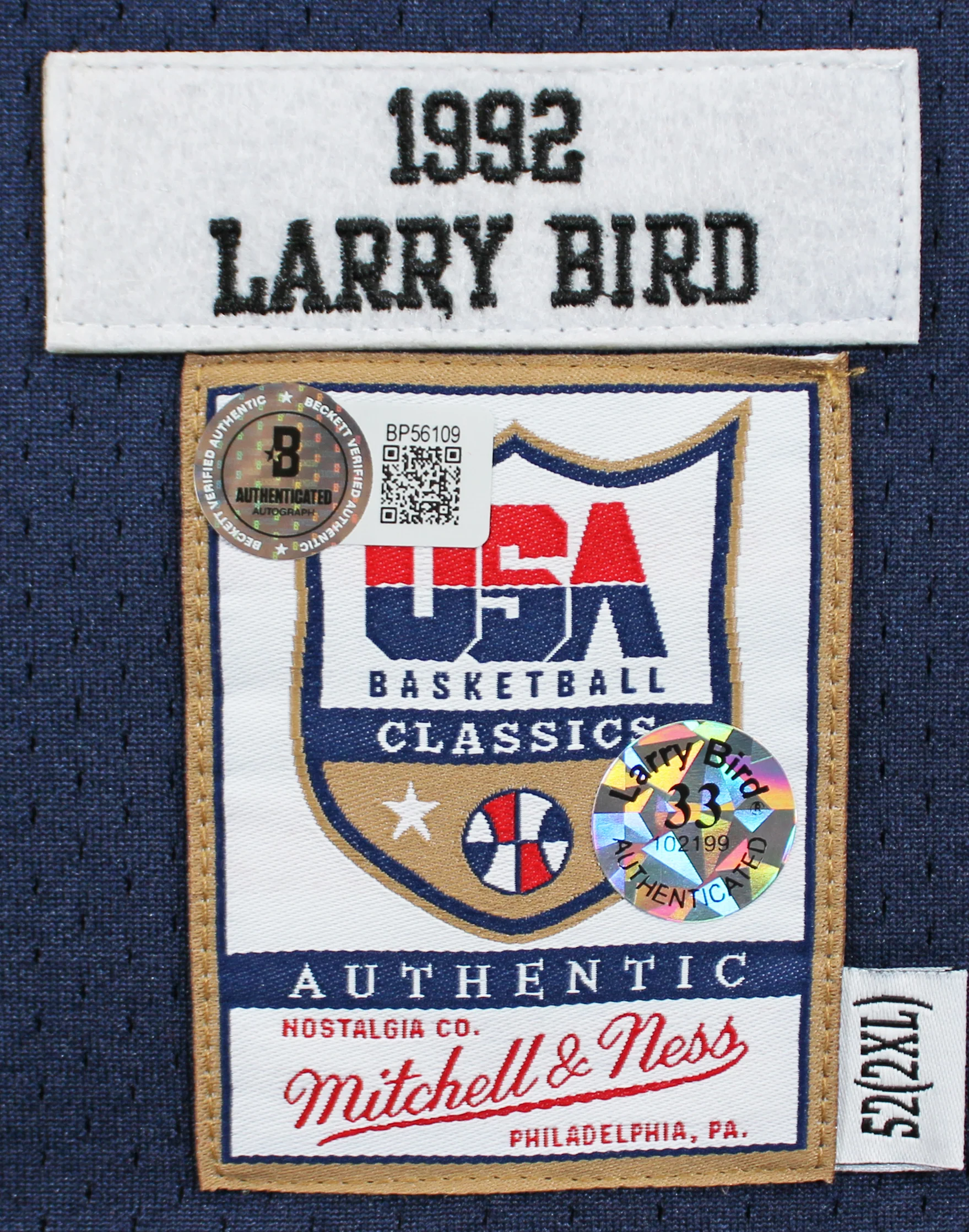 Larry Bird Authentic Signed Team USA Navy Blue M&N Authentic Jersey BAS - Image 7
