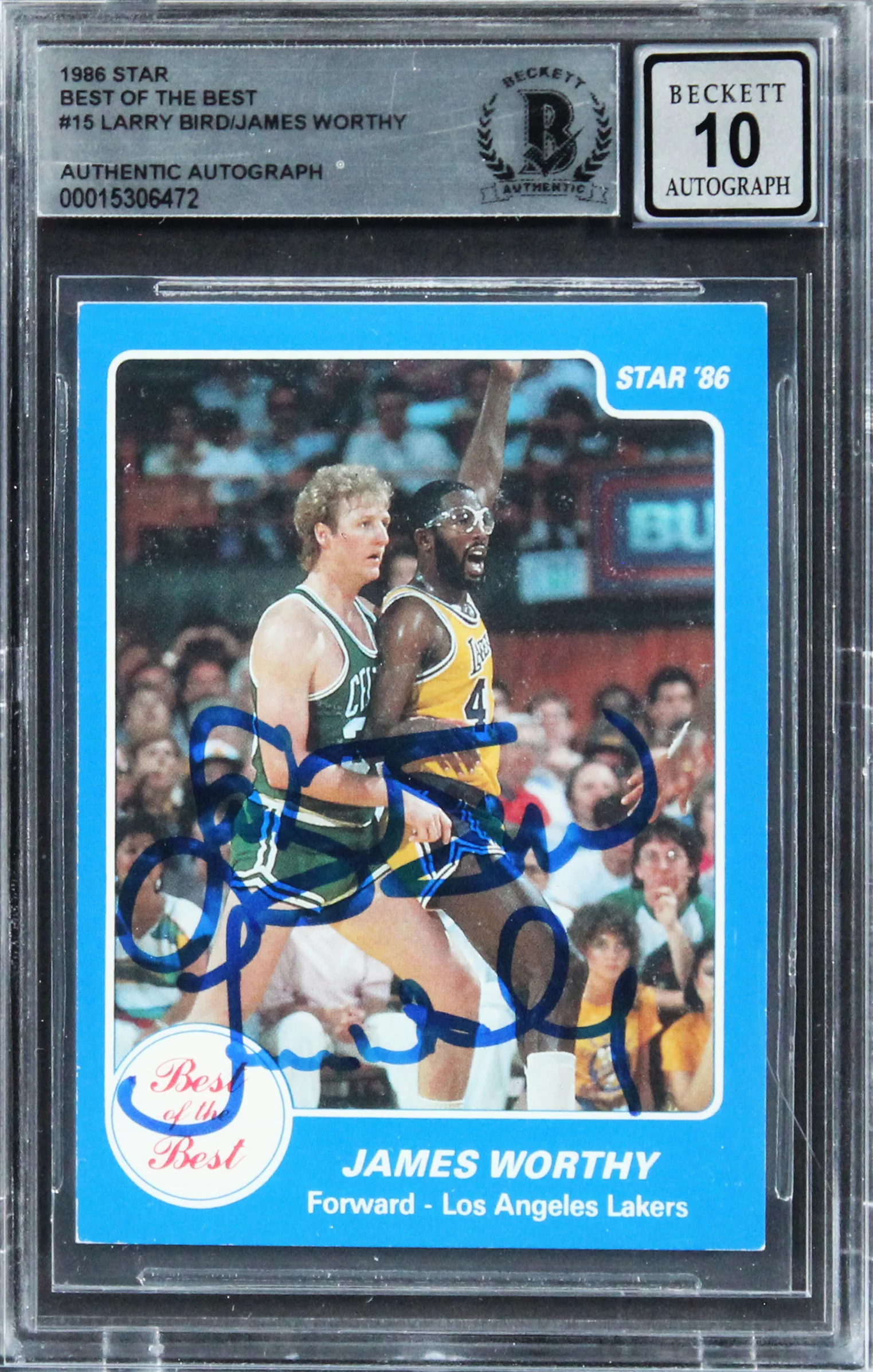 Larry Bird & James Worthy Signed 1986 Star BOTB #15 Card Auto 10! BAS Slabbed - Image 2