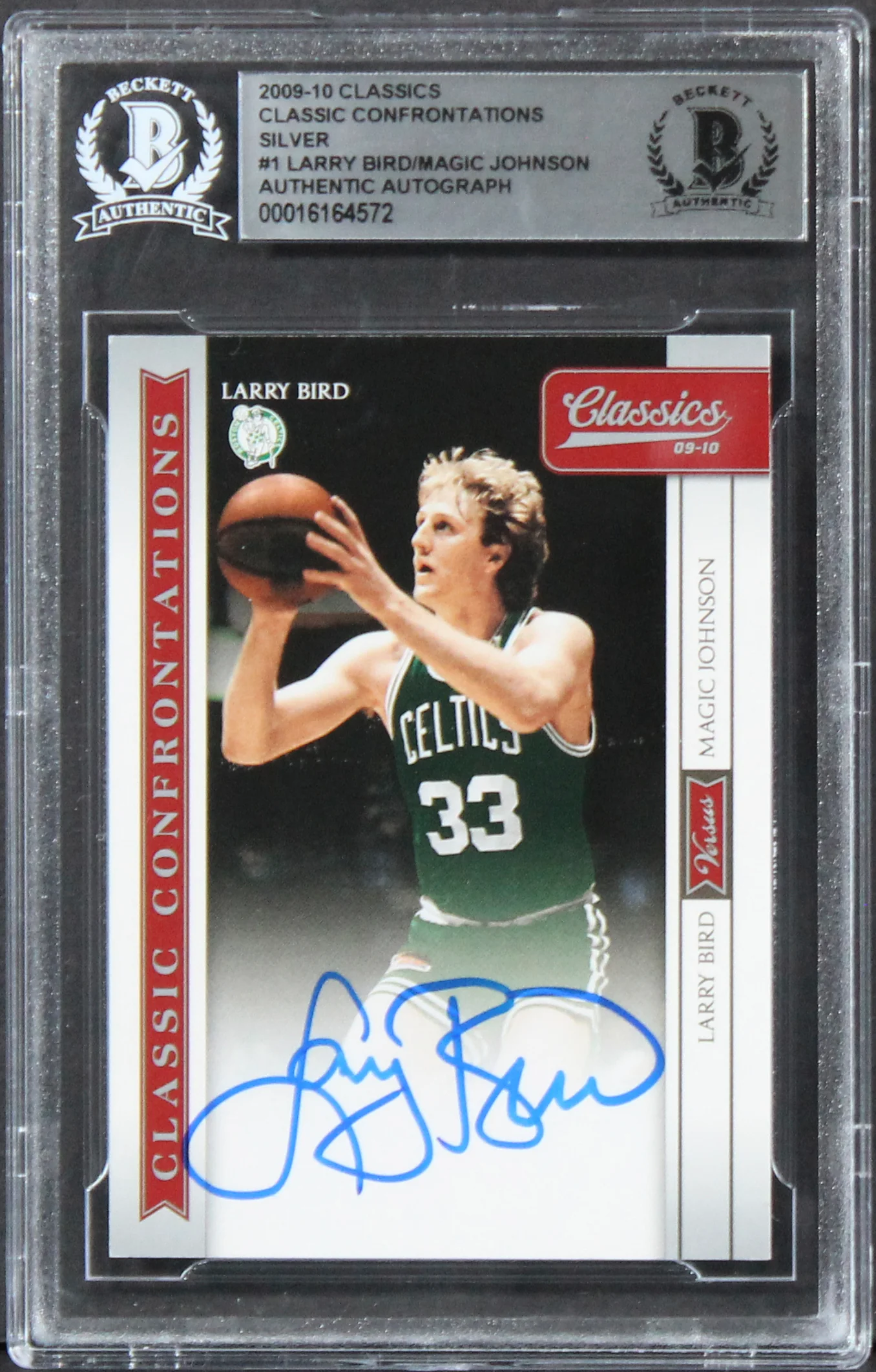 Larry Bird & Magic Johnson Signed 2009 Classics Silver #1 #100/250 Card BAS Slab - Image 2