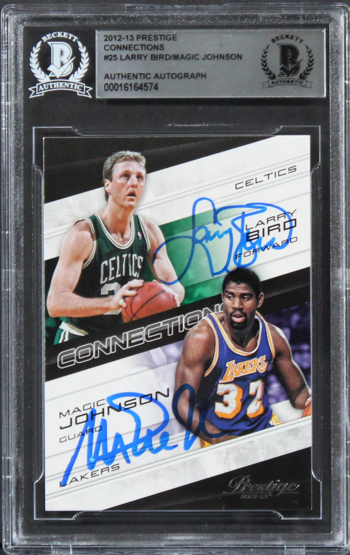 Larry Bird & Magic Johnson Signed 2012 Prestige Connections #25 Card BAS Slab 2 - Image 2