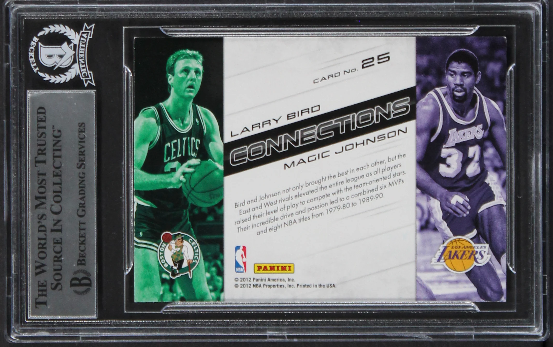 Larry Bird & Magic Johnson Signed 2012 Prestige Connections #25 Card BAS Slab 2 - Image 3