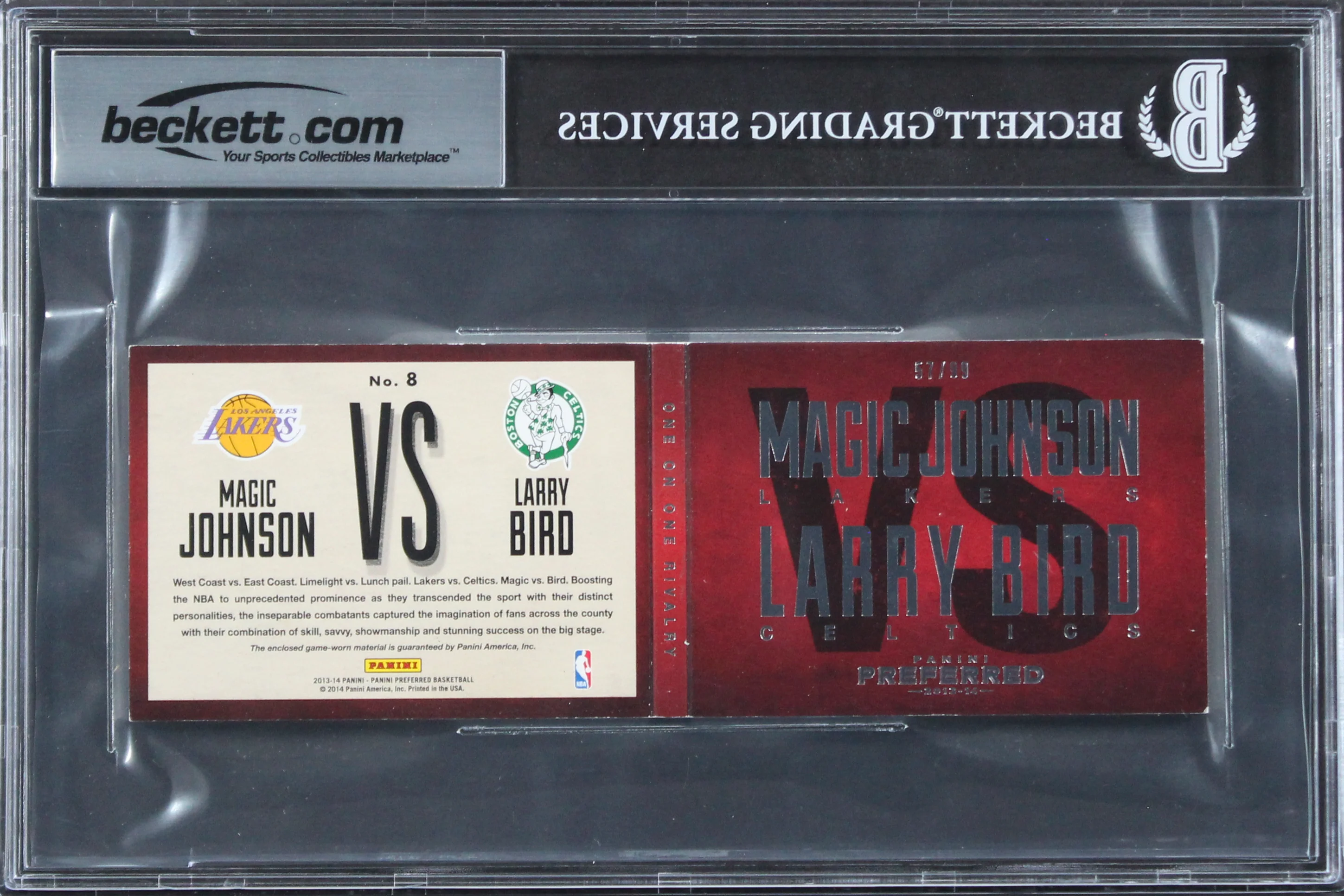 Larry Bird & Magic Johnson Signed 2013 Panini Preferred #8 Card Auto 10 BAS Slab - Image 3