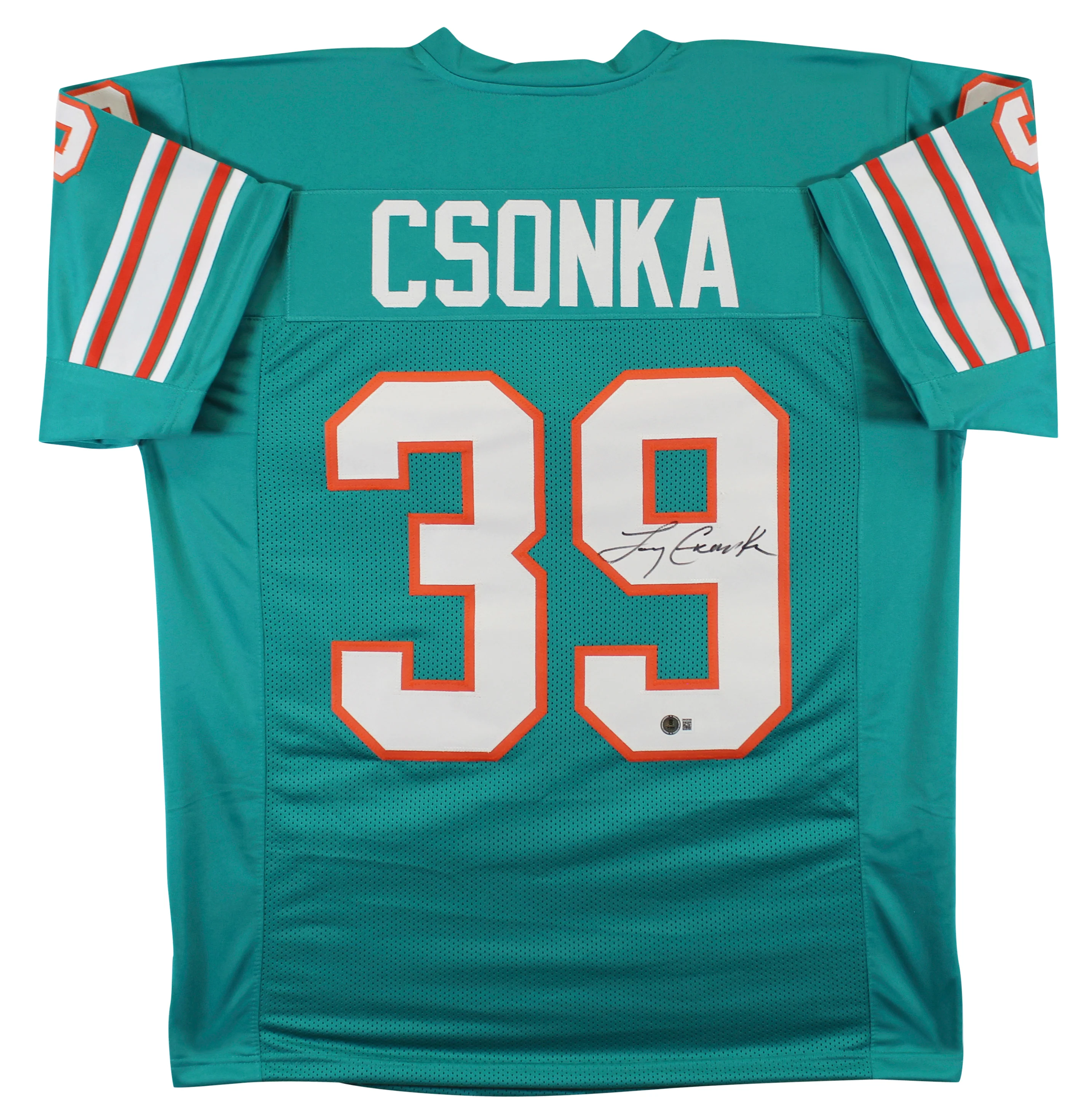 Larry Csonka Authentic Signed Teal Pro Style Jersey Autographed BAS Witnessed - Image 2