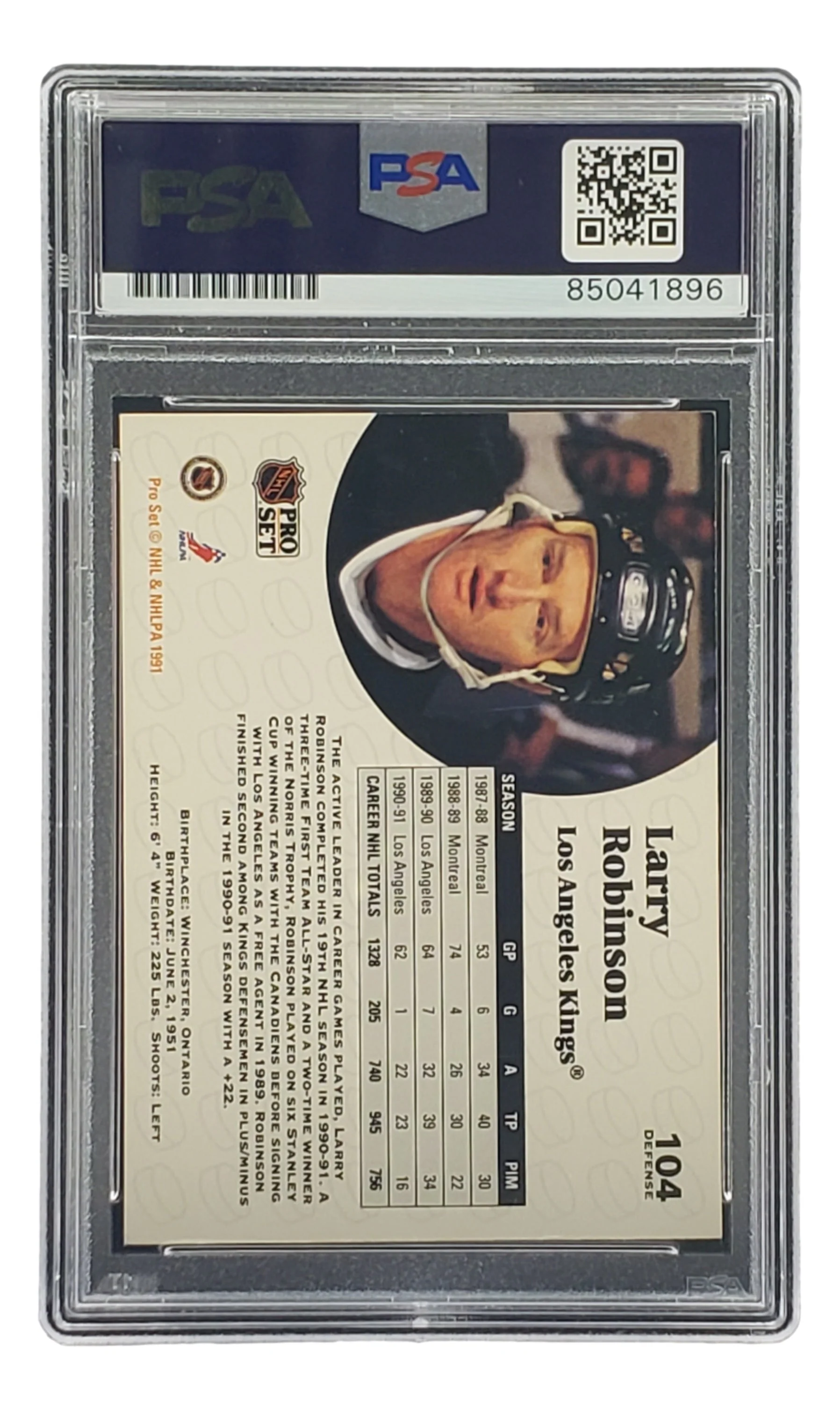 Larry Robinson Signed 1991 Pro Set #104 LA Kings Hockey Card PSA/DNA 85041896 - Image 2