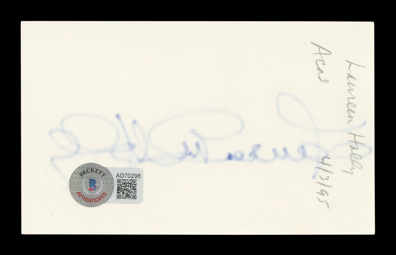 Lauren Holly Dumb and Dumber Signed 3x5 Index Card Autographed BAS #AD70298 - Image 3