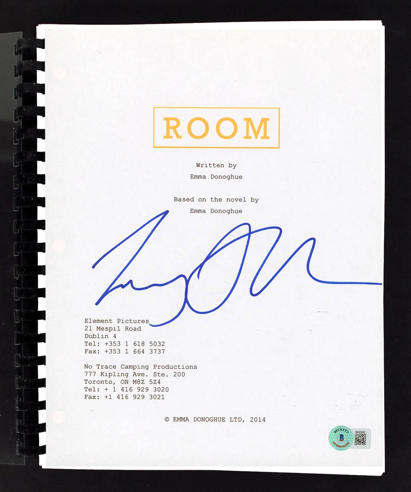 Lenny Abrahamson Room Authentic Signed Movie Script Autographed BAS #BK02200 - Image 2