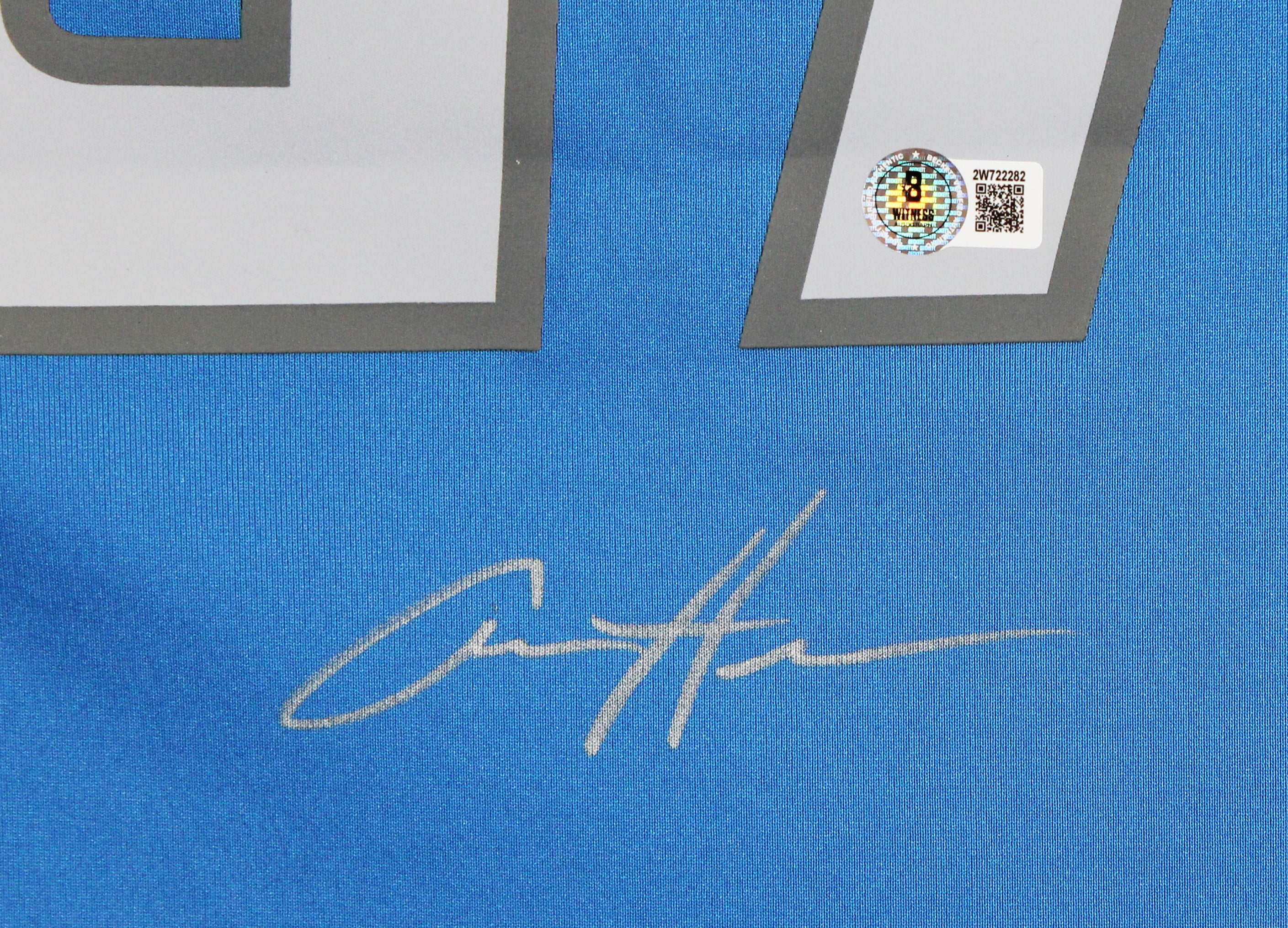 Lions Aidan Hutchinson Signed Blue Nike Game Jersey w/ Silver Sig BAS Witnessed - Image 4