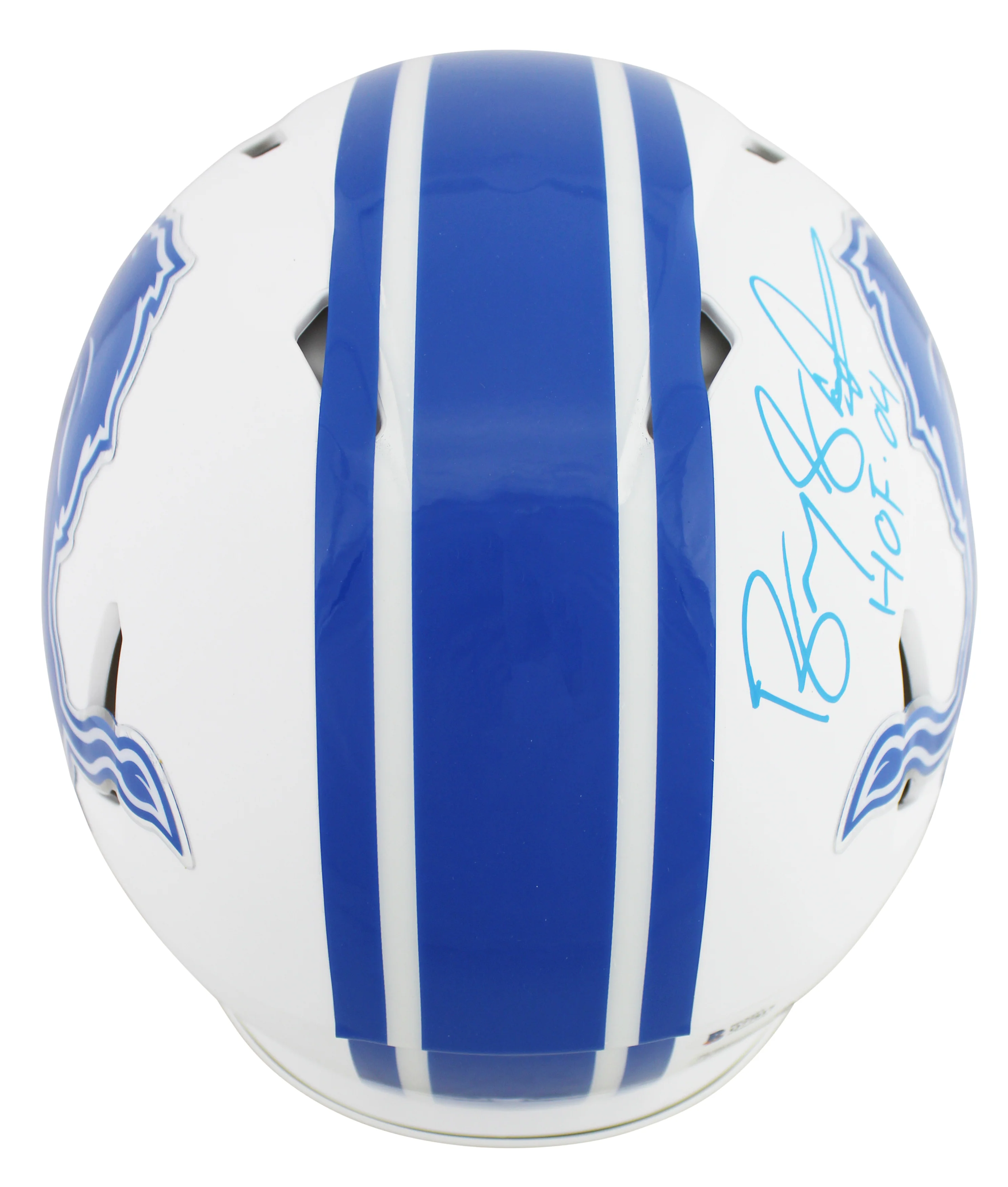 Lions Barry Sanders "2x Insc" Signed Flat White Proline F/S Speed Helmet BAS - Image 3