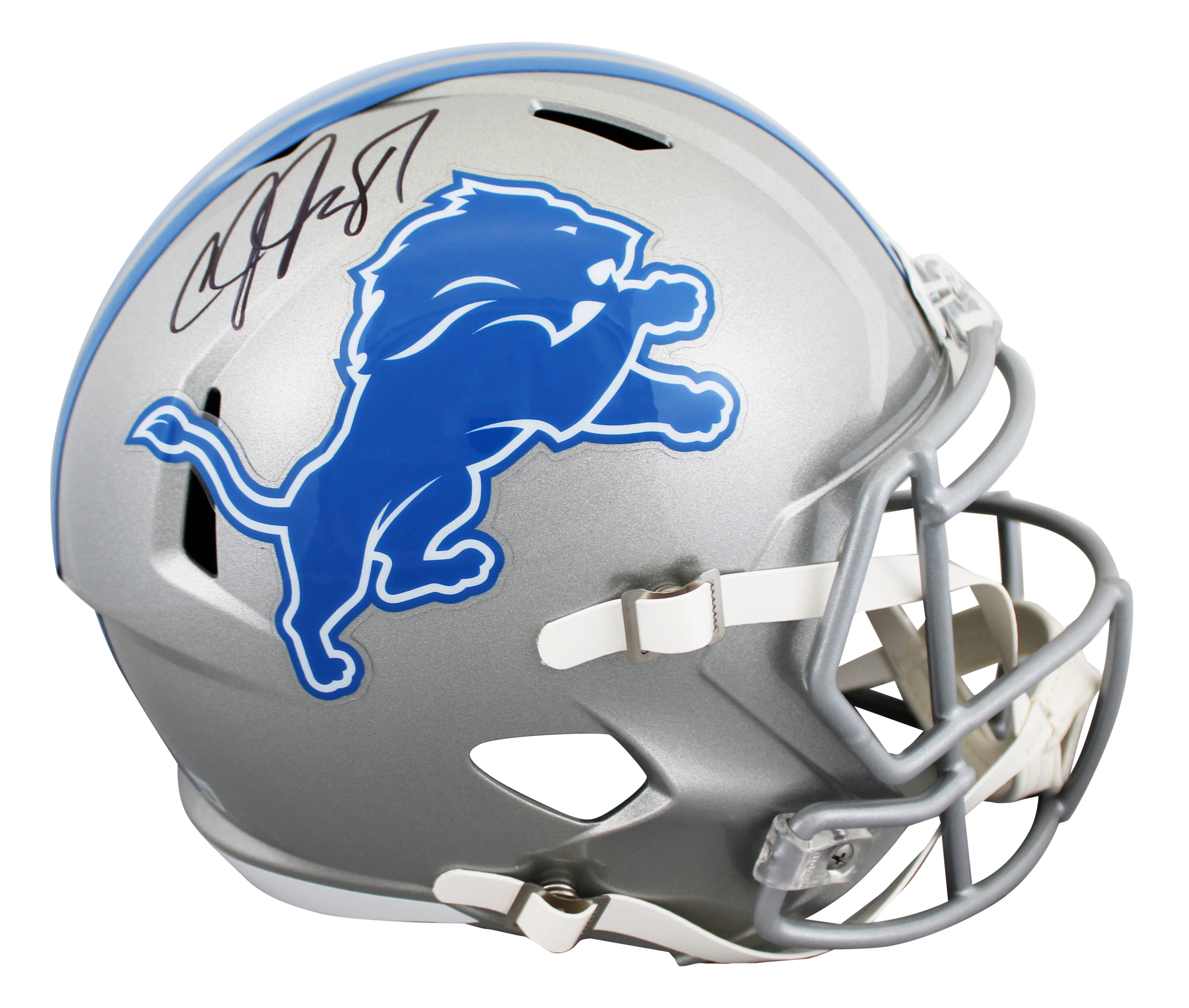 Lions Calvin Johnson Signed 2017-23 TB Full Size Speed Rep Helmet BAS Witnessed - Image 2