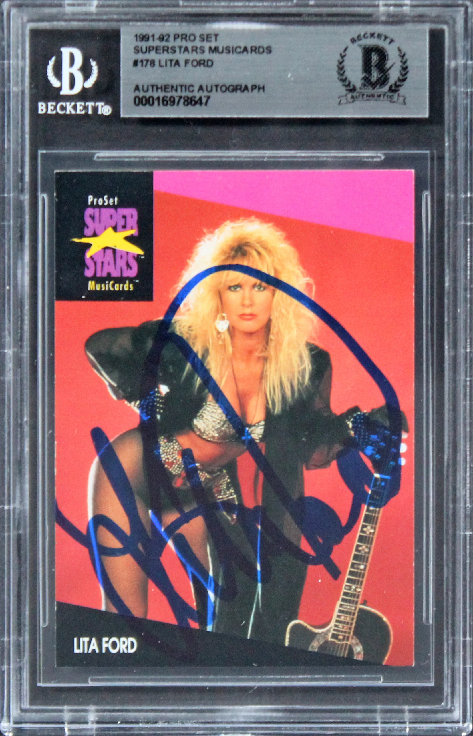Lita Ford The Runaways Authentic Signed 1991 Pro Set SM #178 Card BAS Slabbed - Image 2