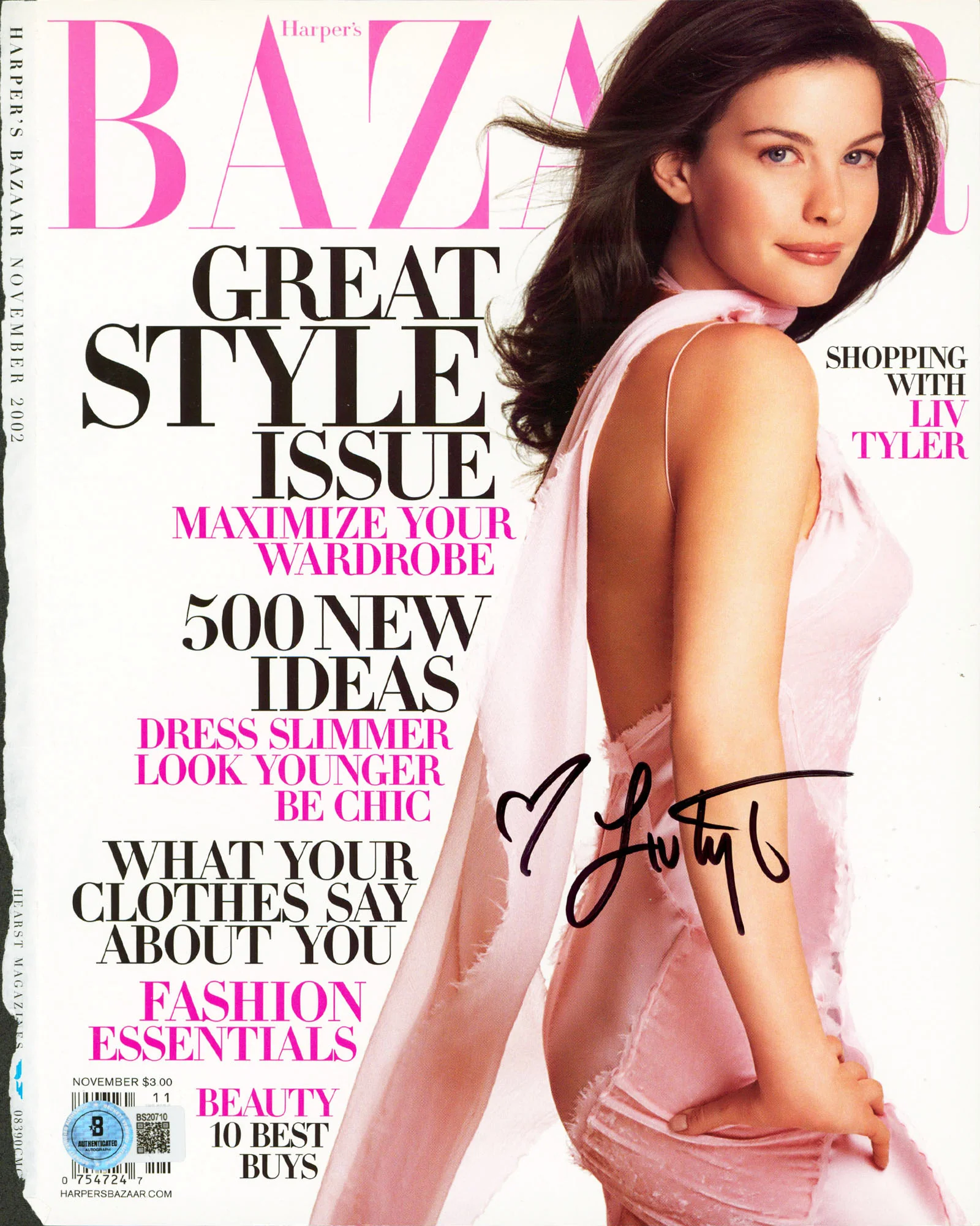 Liv Tyler Authentic Signed Nov. 2002 Harper's Bazaar Magazine Cover BAS #BS20710 - Image 2