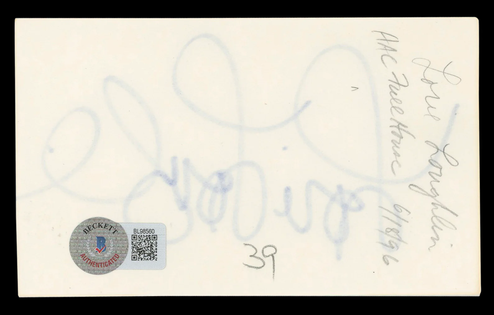 Lori Loughlin Full House Authentic Signed 3x5 Index Card BAS #BL98560 - Image 3