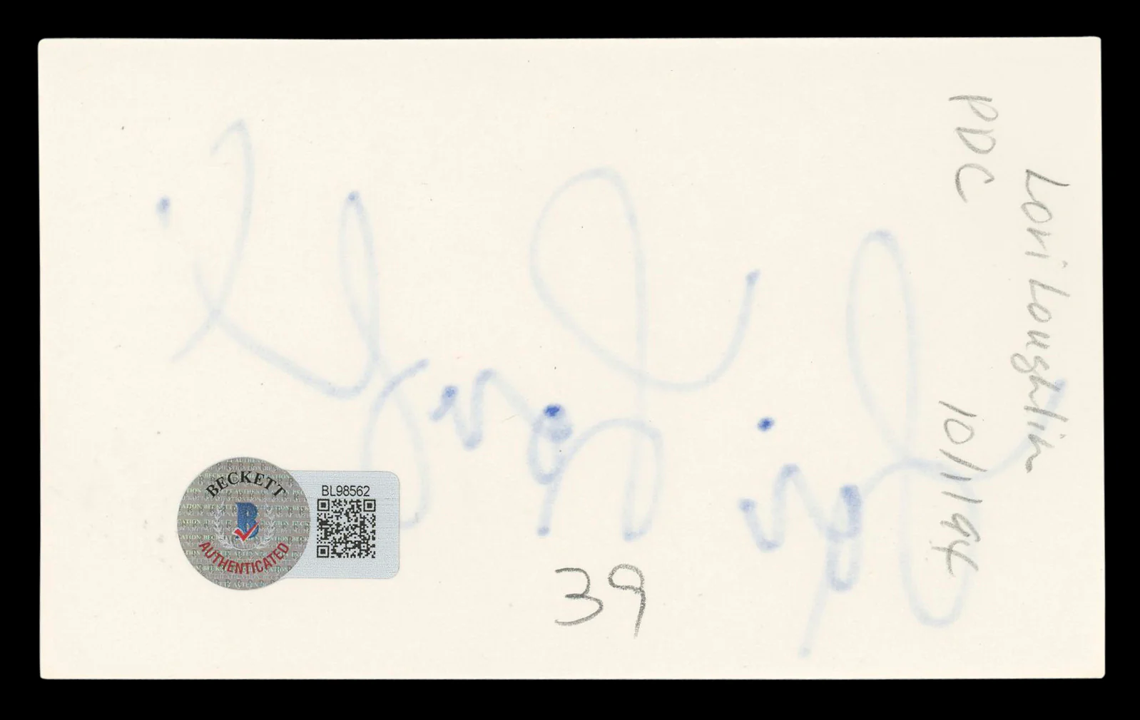 Lori Loughlin Full House Authentic Signed 3x5 Index Card BAS #BL98562 - Image 3