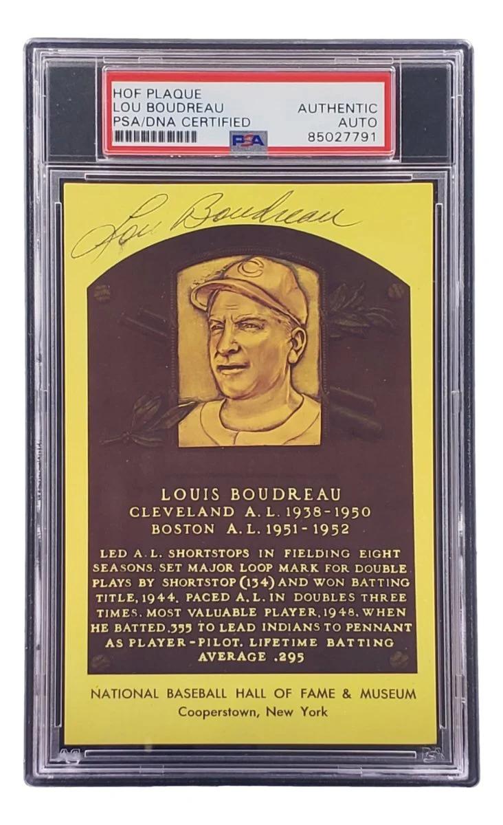Lou Boudreau Signed 4x6 Cleveland HOF Plaque Card PSA/DNA 85027791 - Image 4