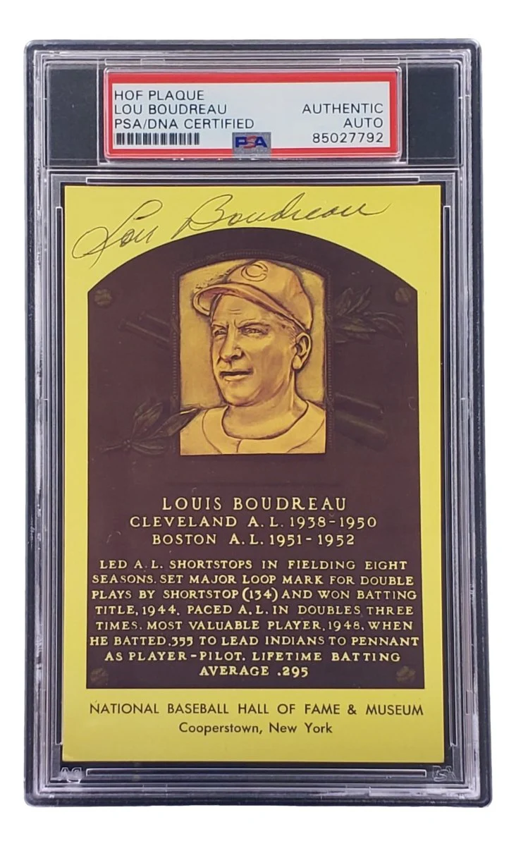 Lou Boudreau Signed 4x6 Cleveland HOF Plaque Card PSA/DNA 85027792 - Image 4